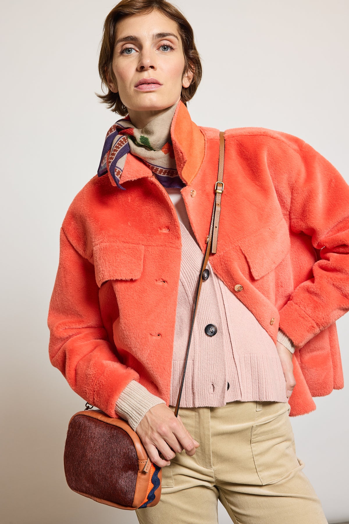 FAUX FUR OVERSHIRT CORAL