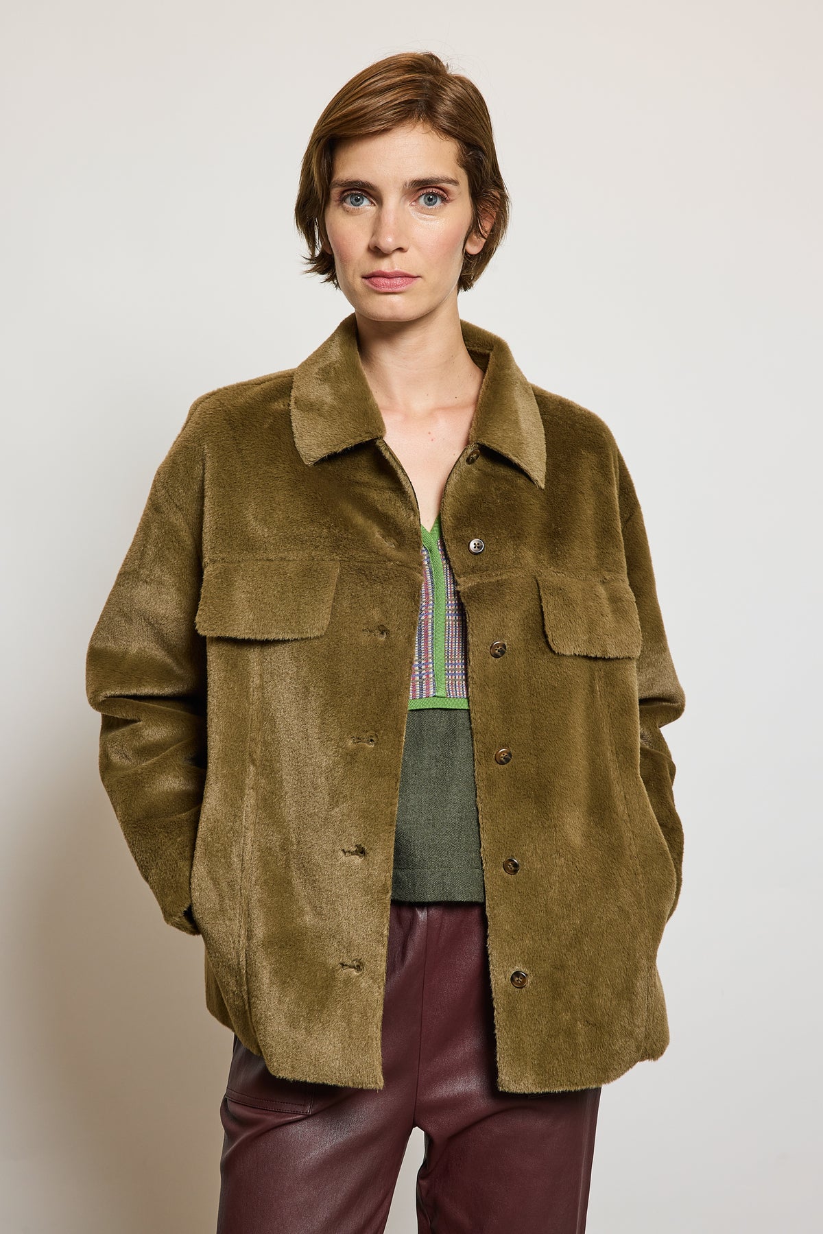 FAUX FUR OVERSHIRT KHAKI