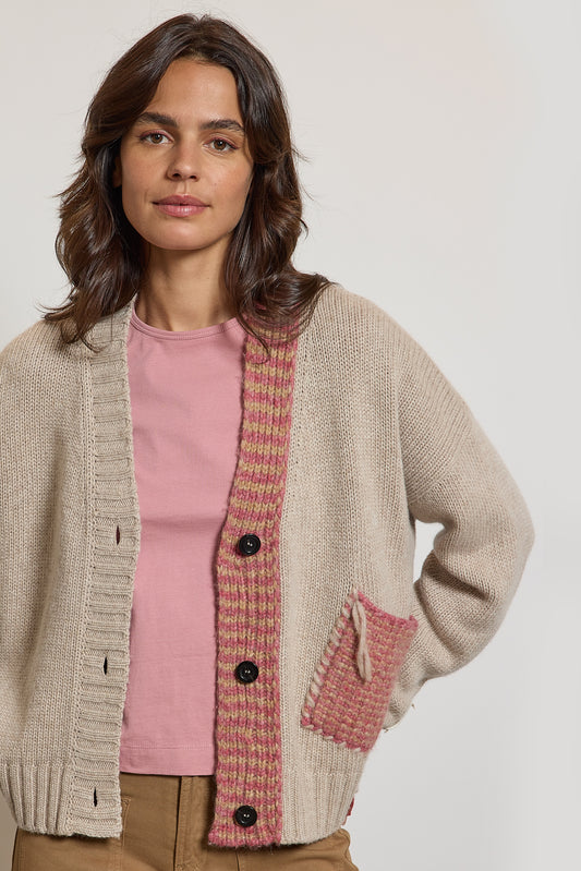 CARDIGAN À POCHE BEIGE