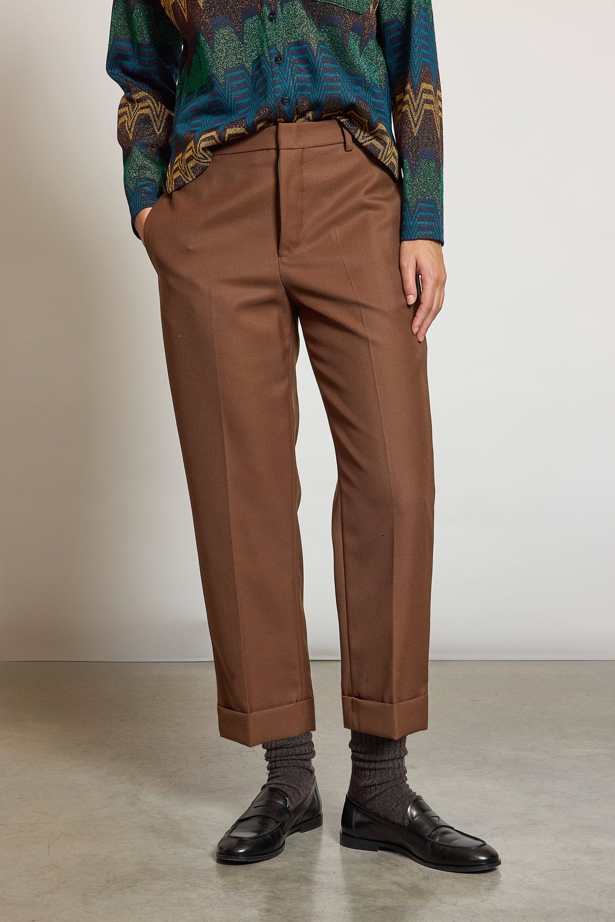 PANTALON À REVERS NOISETTE