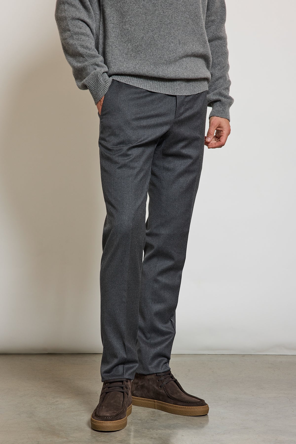 PANTALON SLIM FIT FLANELLE ANTHRACITE