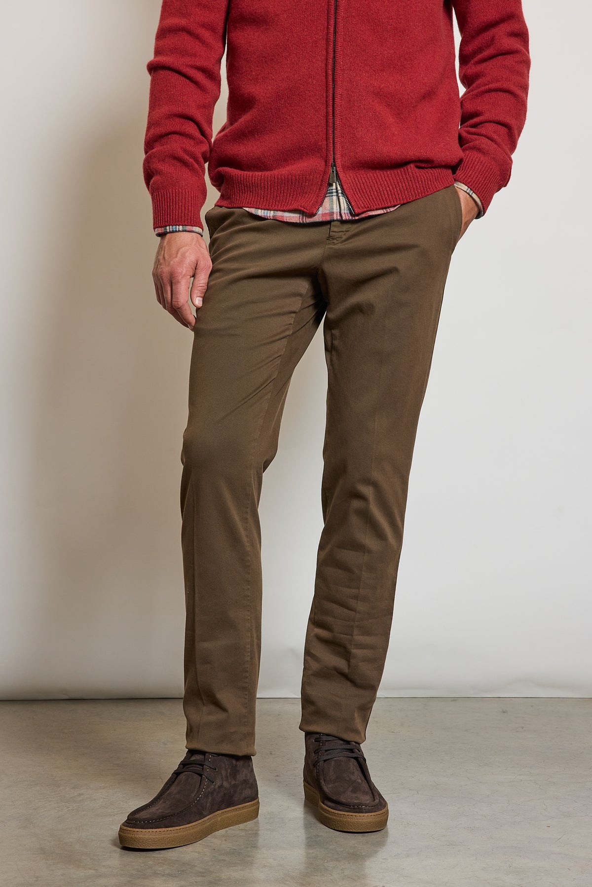 PANTALON SLIM FIT GABARDINE CHOCOLAT