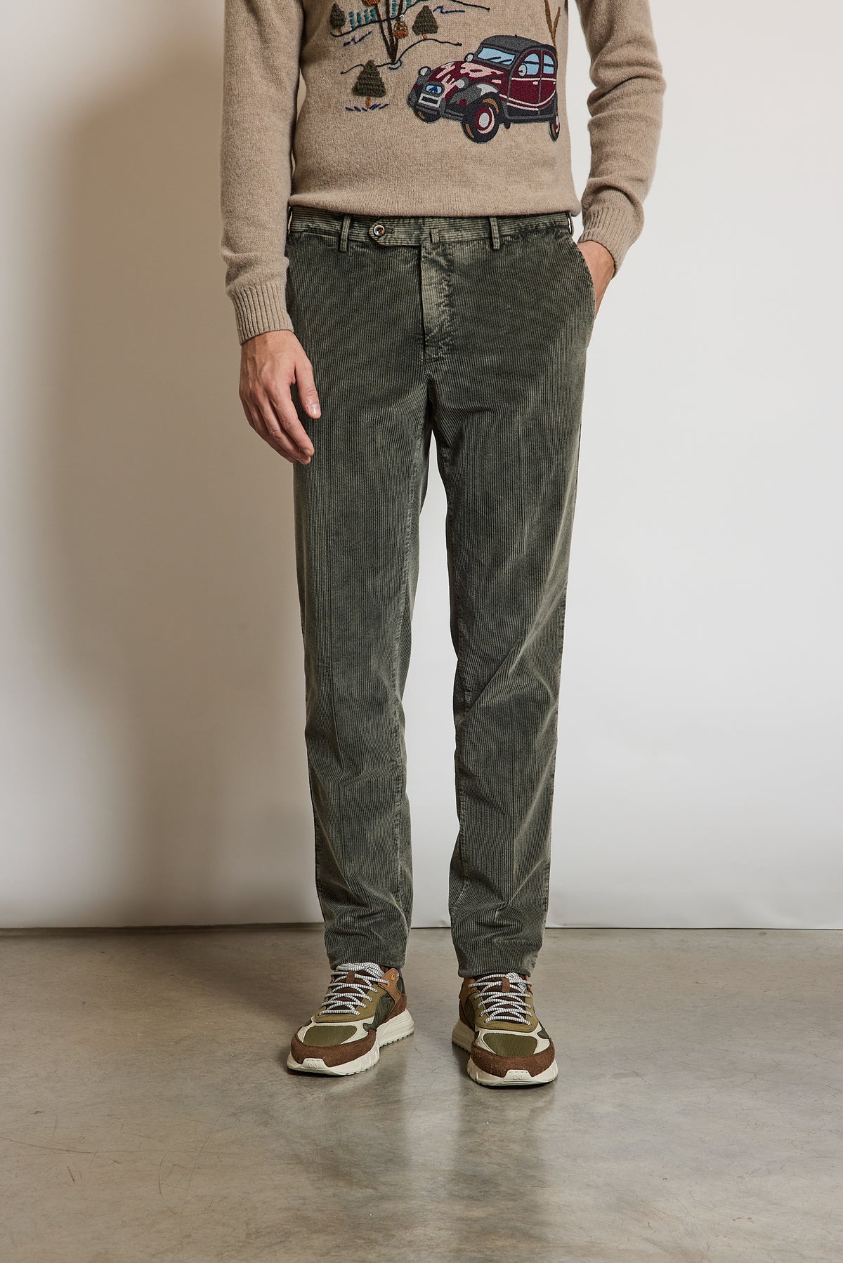 VELVET SLIM FIT PANTS KHAKI
