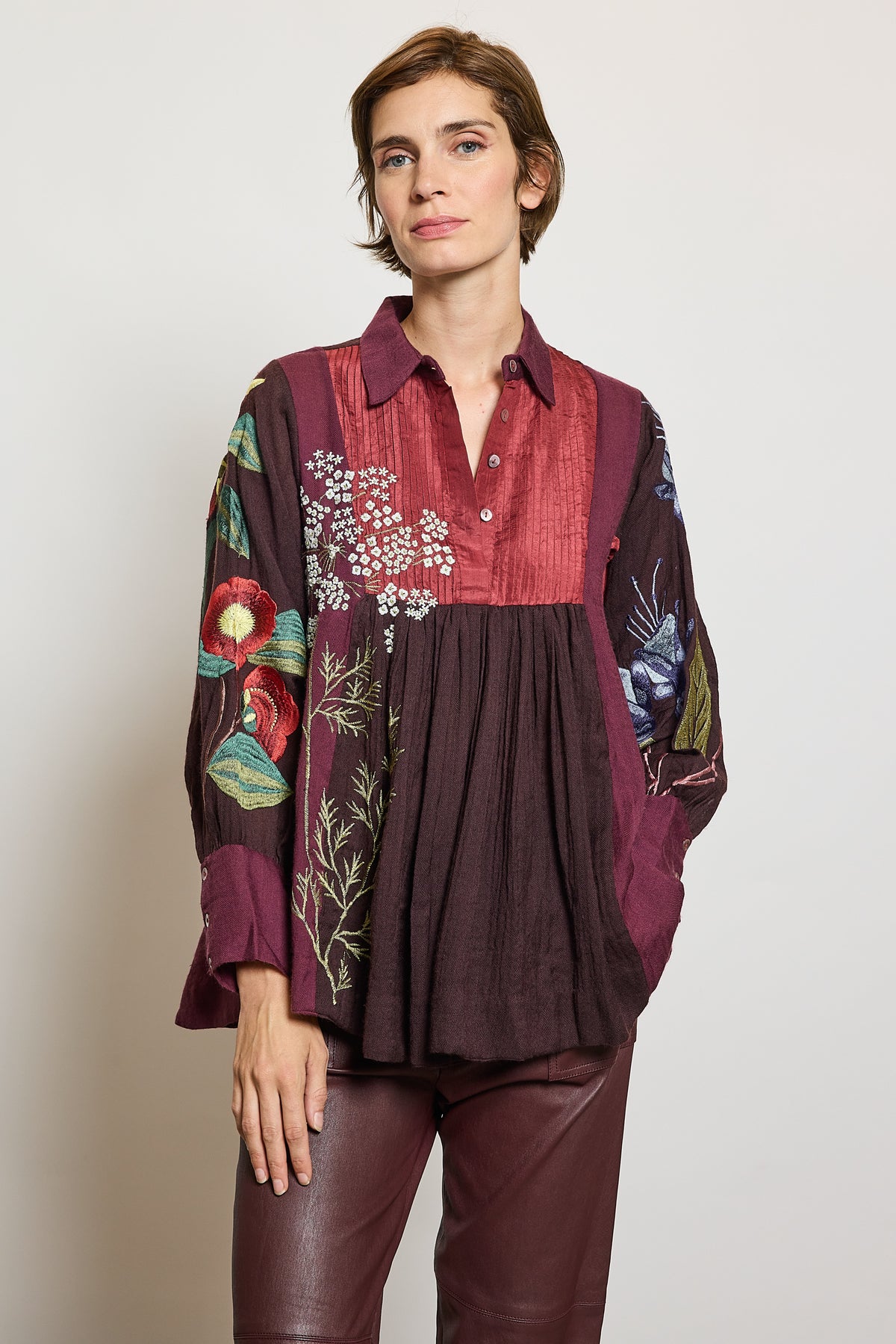 TOP EN LAINE BRODÉE BORDEAUX