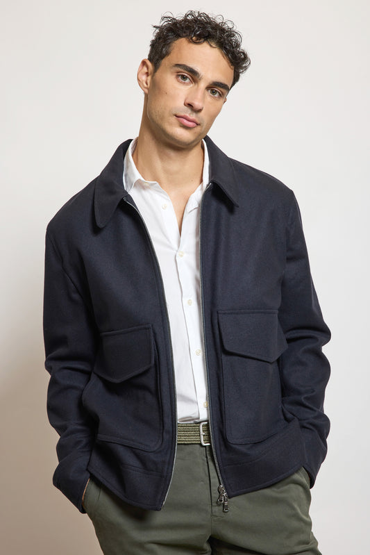 BLOUSON AVIATOR EN LAINE MARINE