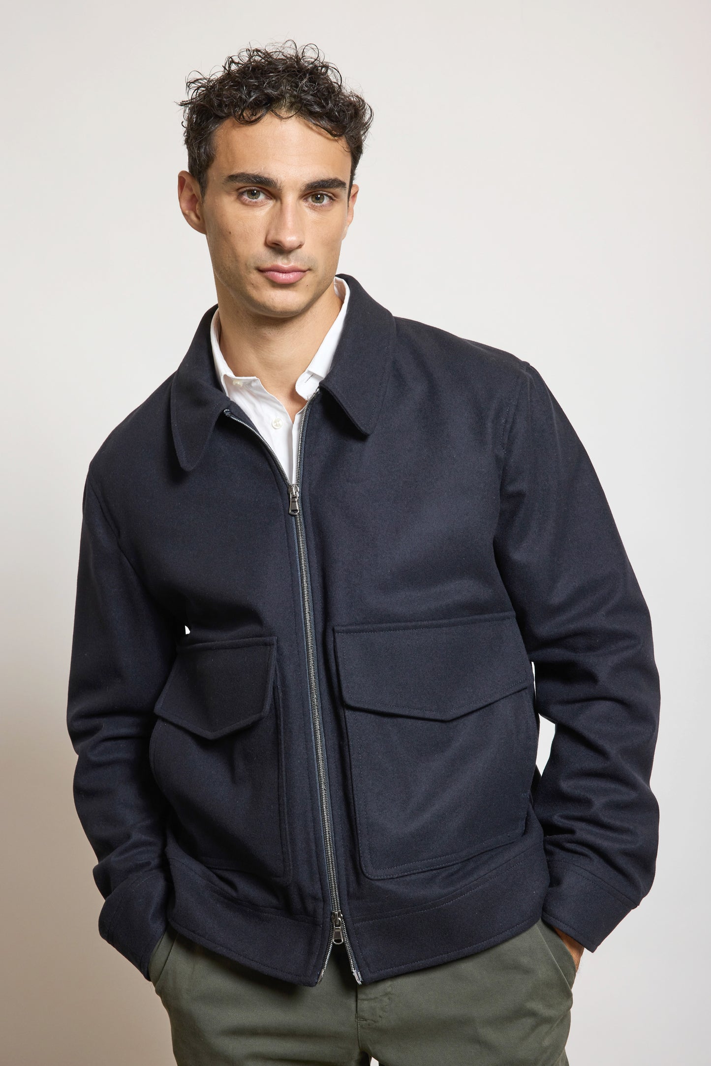 BLOUSON AVIATOR EN LAINE MARINE