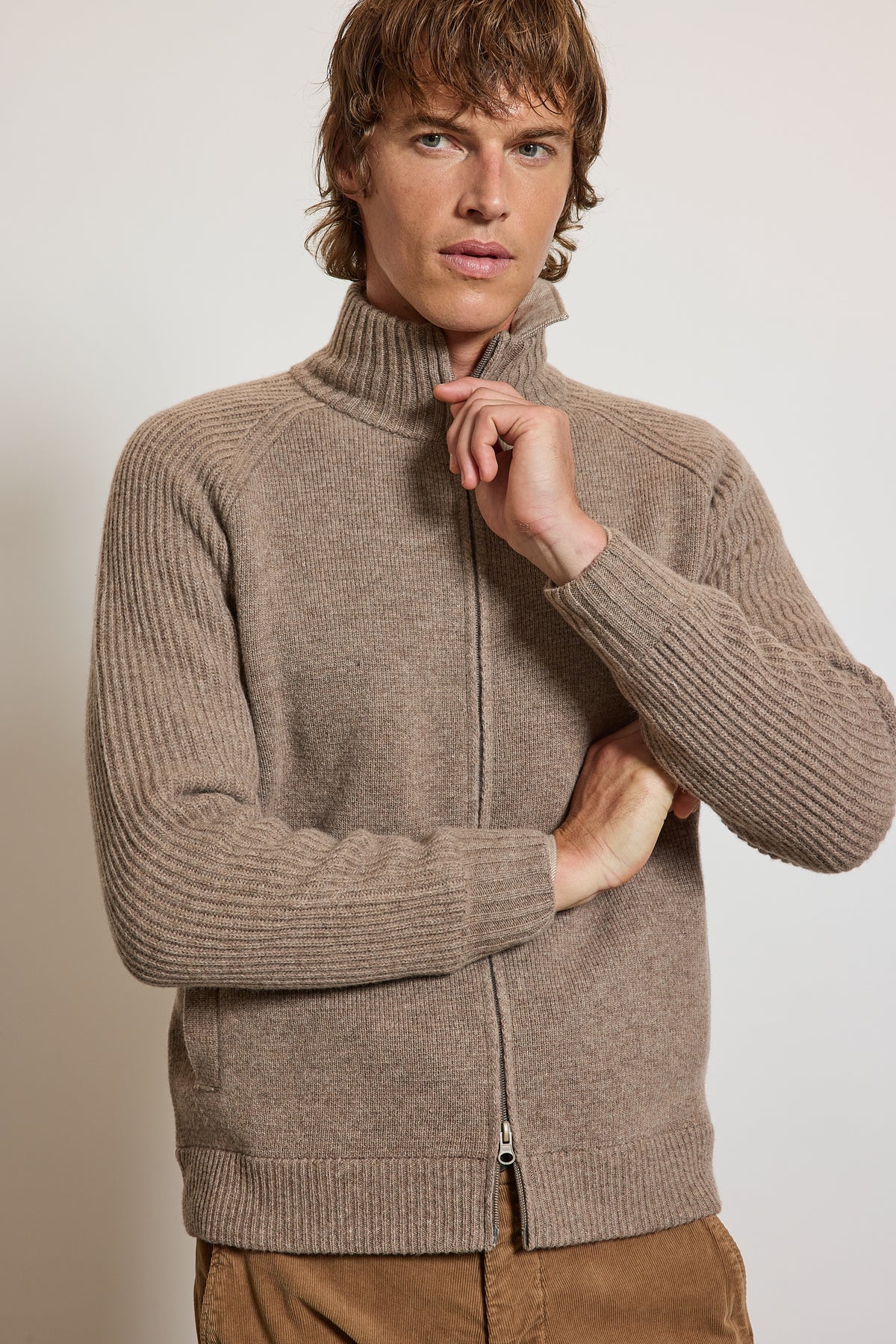 CARDIGAN ZIPPÉ EN LAINE BEIGE