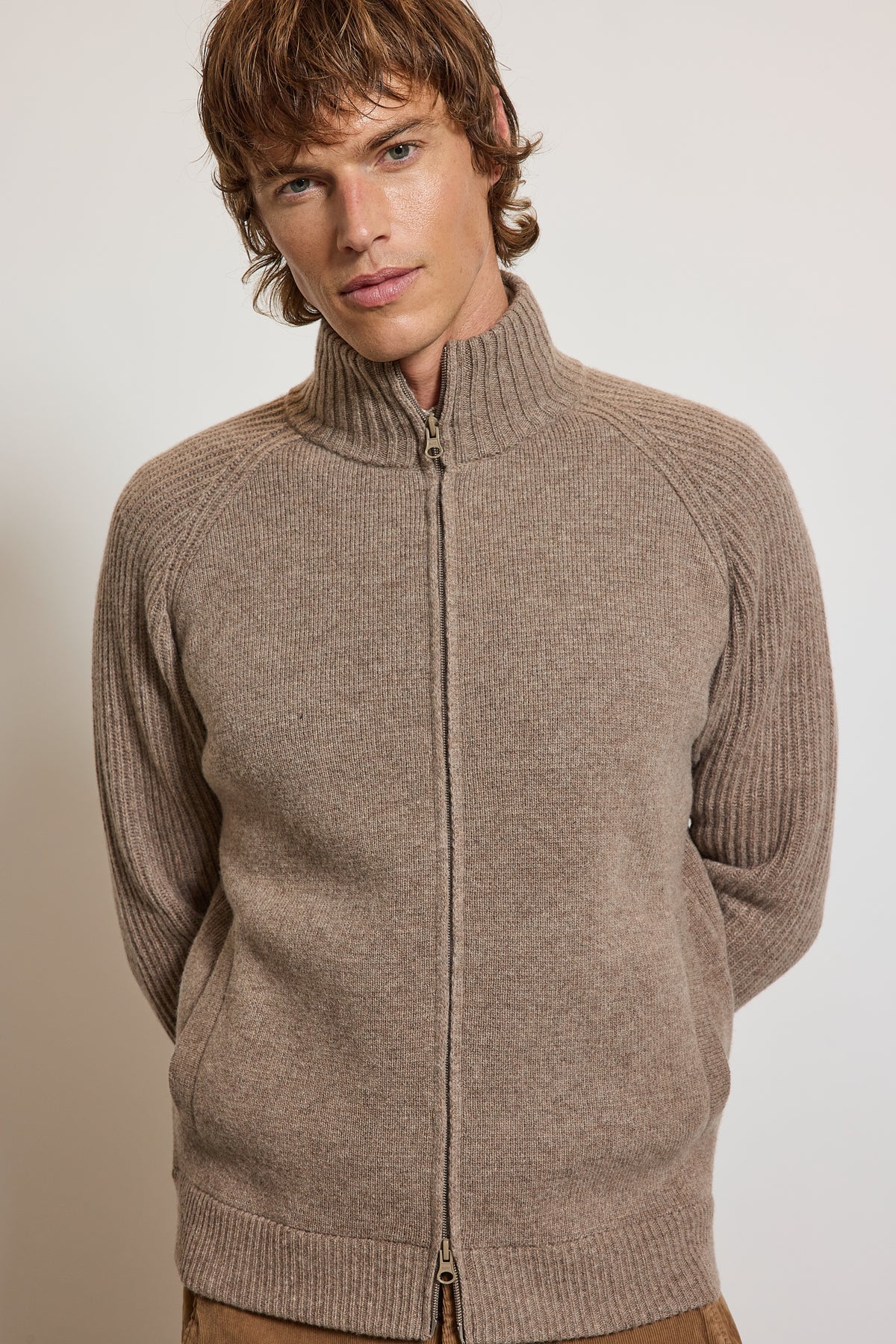 CARDIGAN ZIPPÉ EN LAINE BEIGE