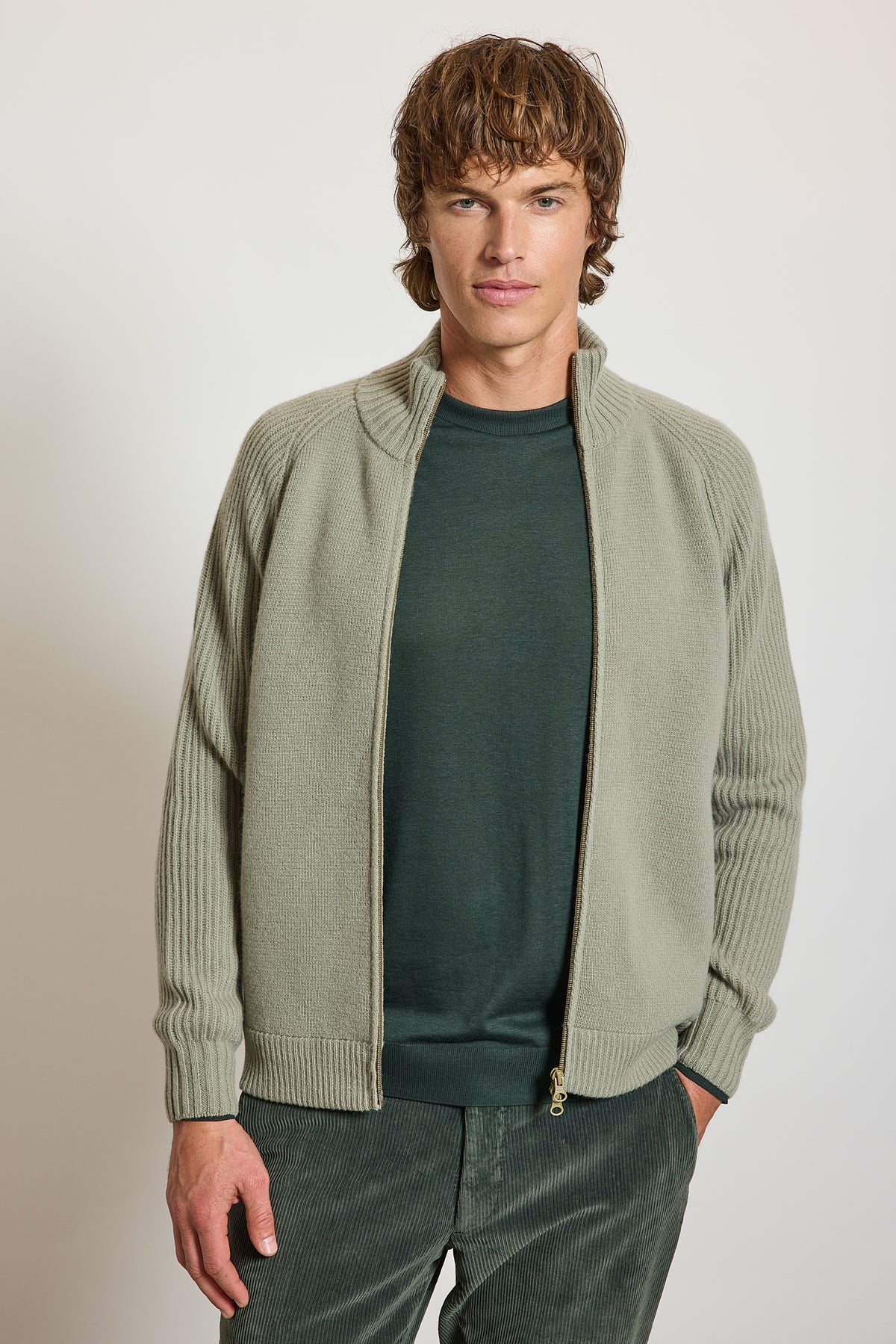 CARDIGAN ZIPPÉ EN LAINE BEIGE