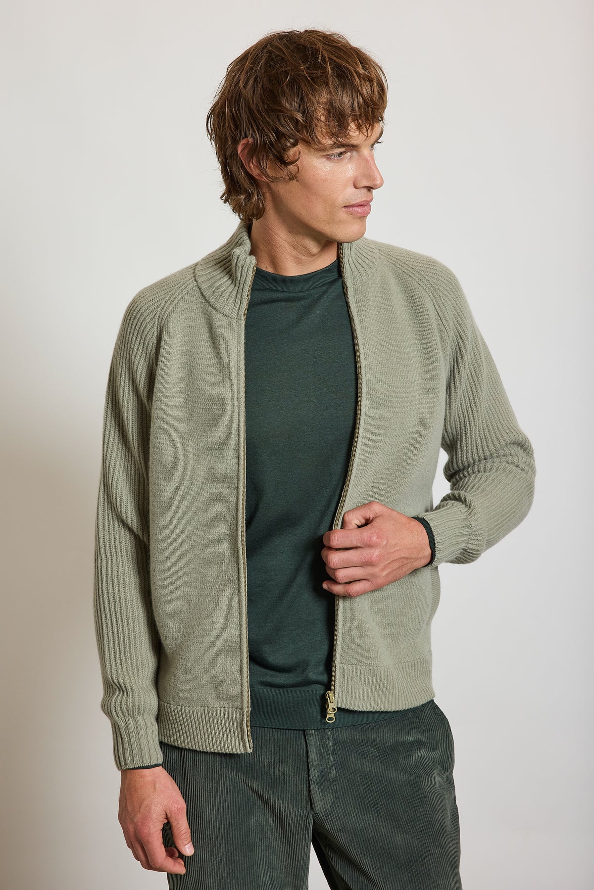 CARDIGAN ZIPPÉ EN LAINE BEIGE