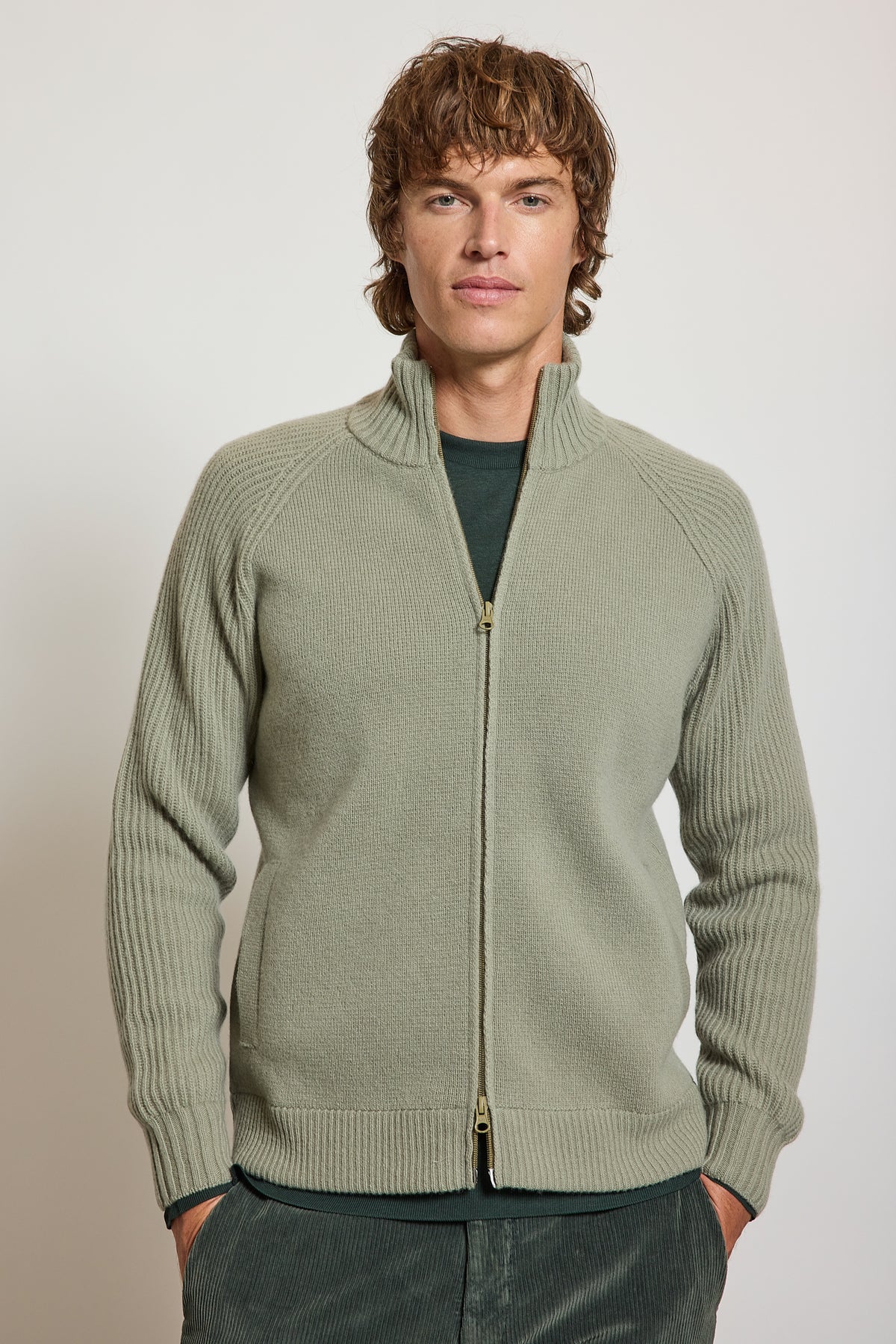 CARDIGAN ZIPPÉ EN LAINE BEIGE