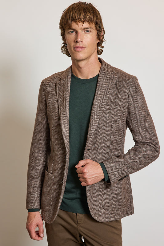 VESTE CHEVRONS EN LAINE CAPPUCINO