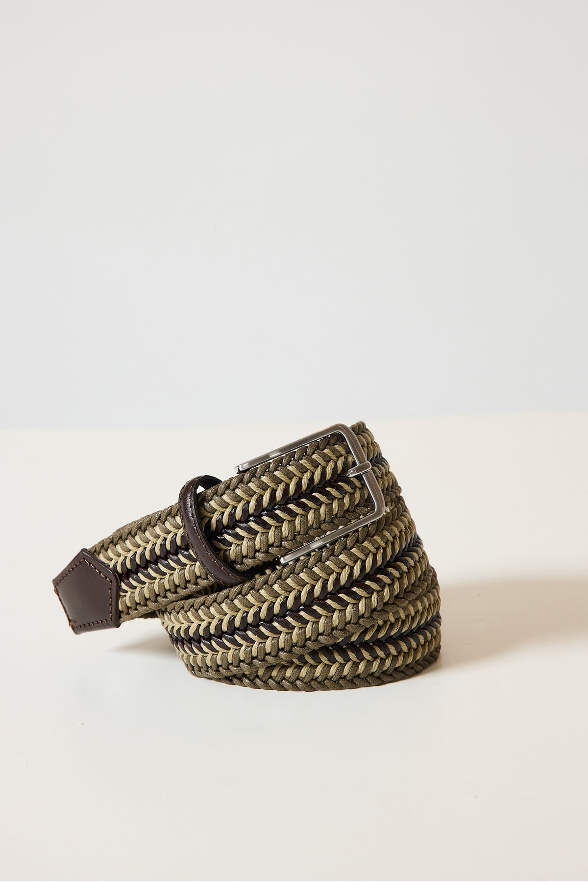 CEINTURE EN CUIR & COTON KAKI