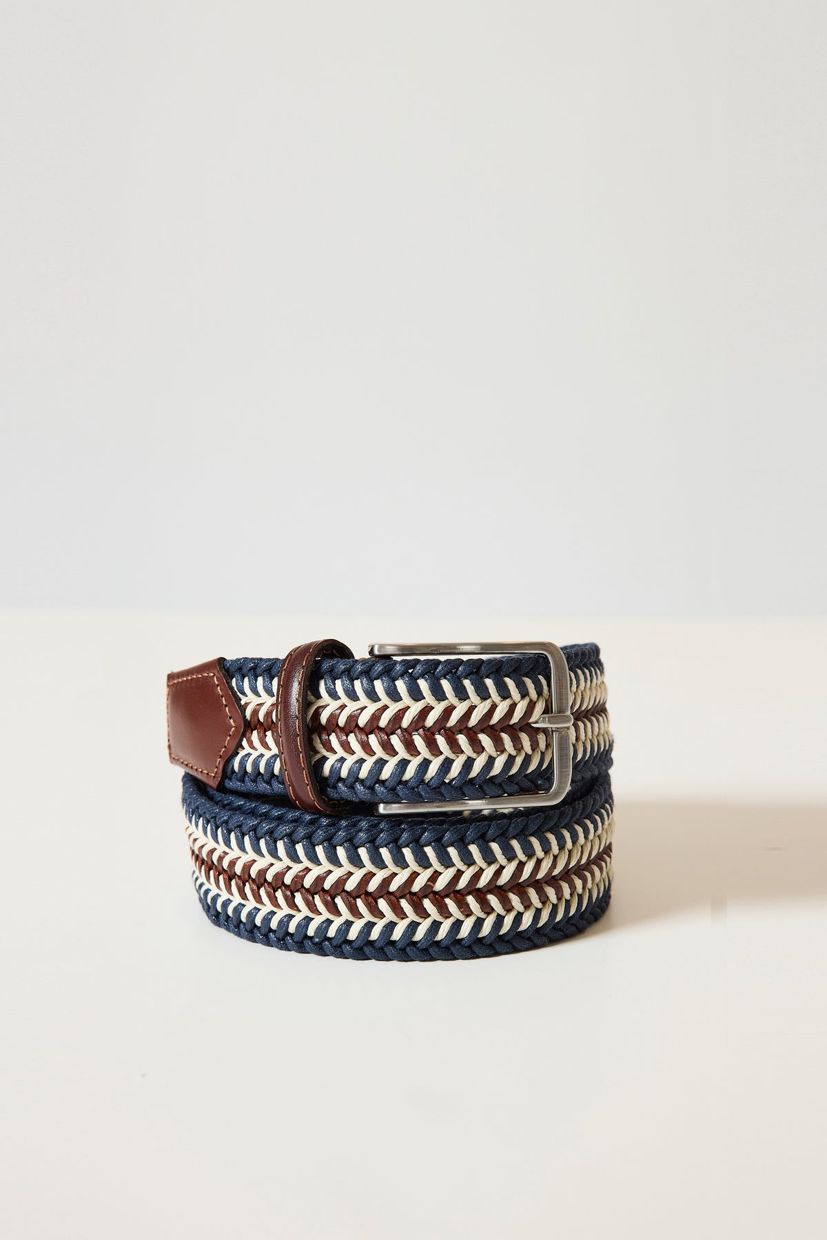 CEINTURE EN CUIR & COTON MARINE
