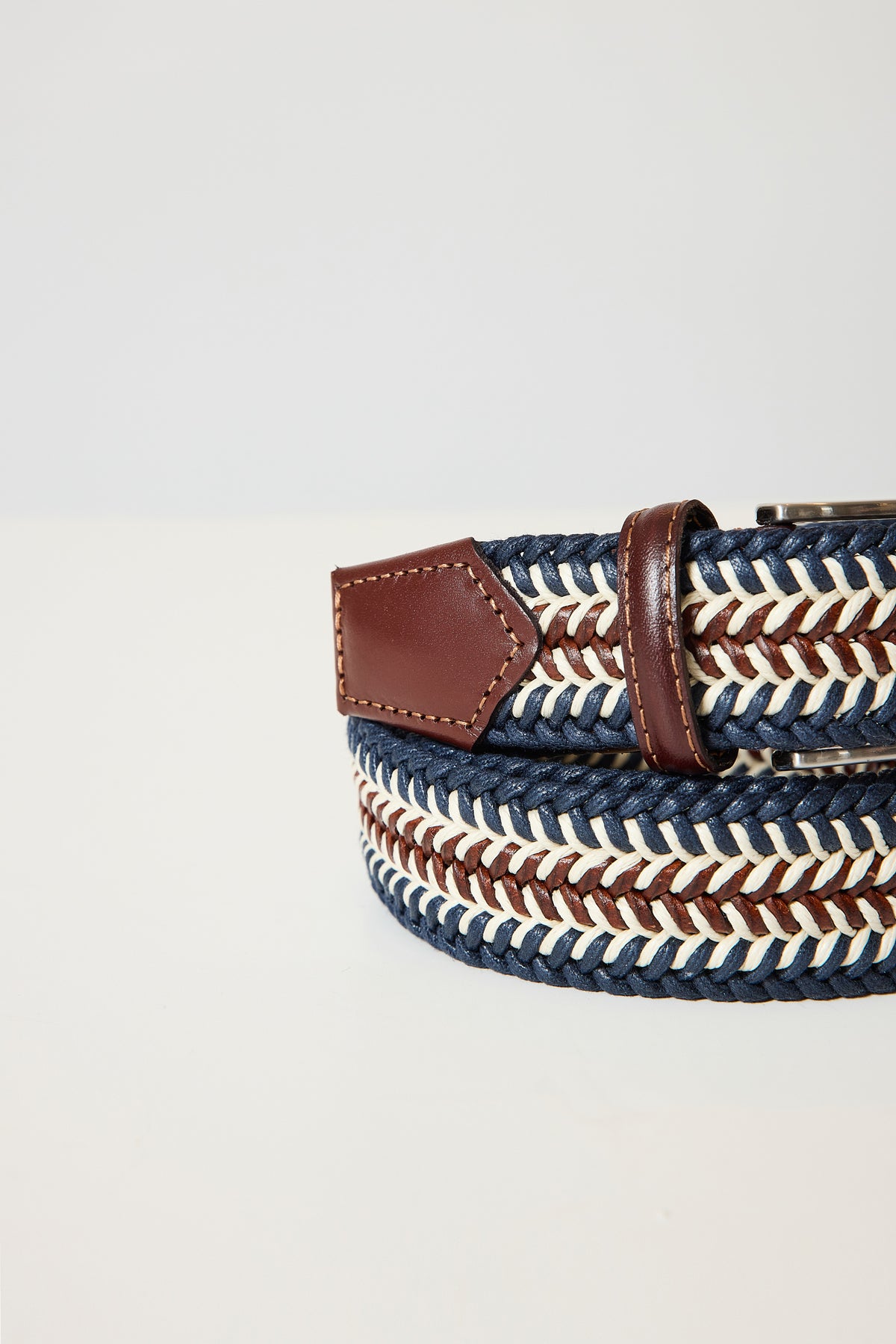 CEINTURE EN CUIR & COTON MARINE