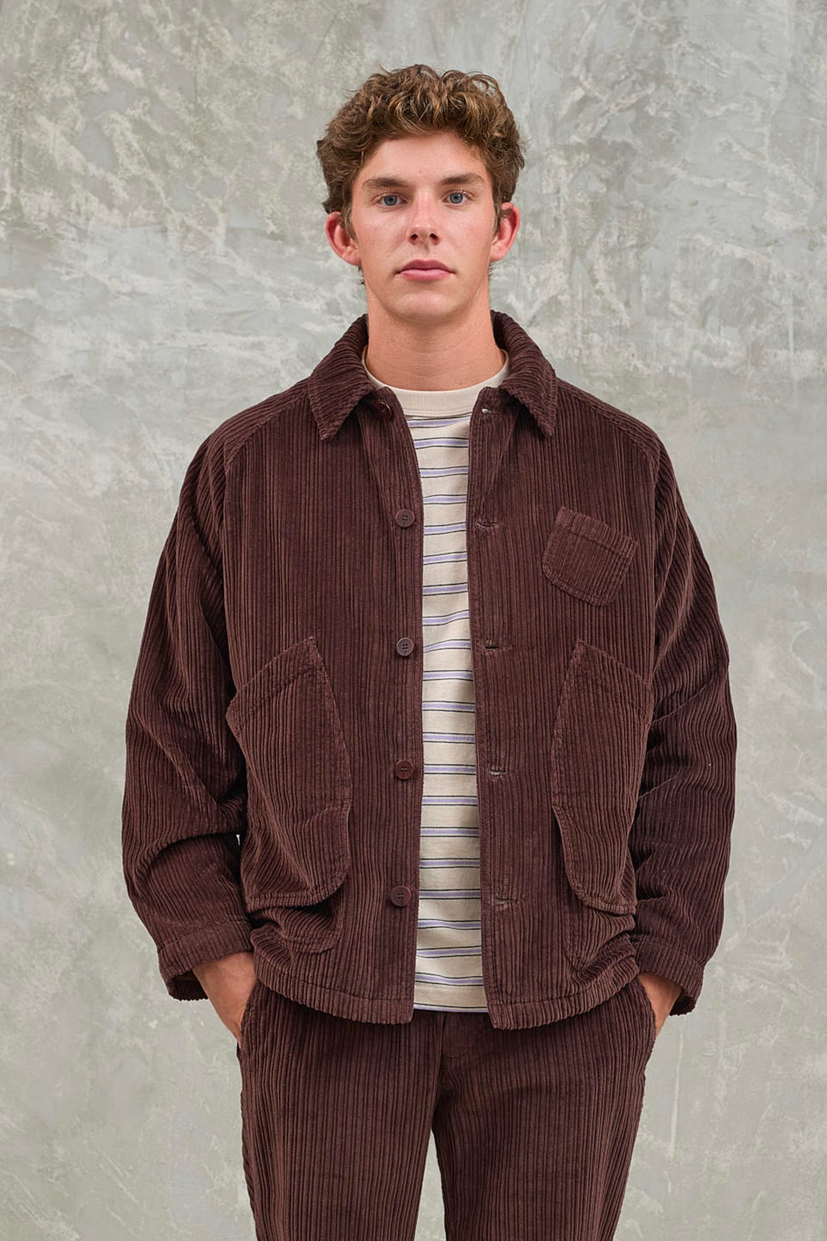BLOUSON EN VELOURS COTELÉ MARRON