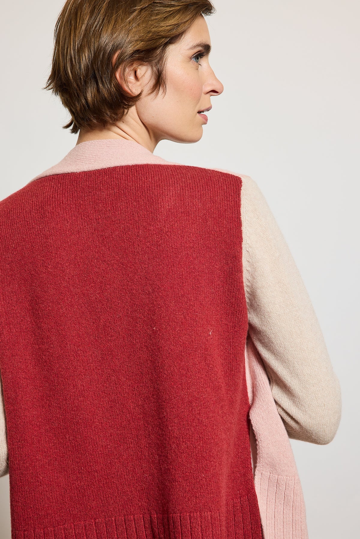 CARDIGAN TRICOLORE CACHEMIRE ROSE