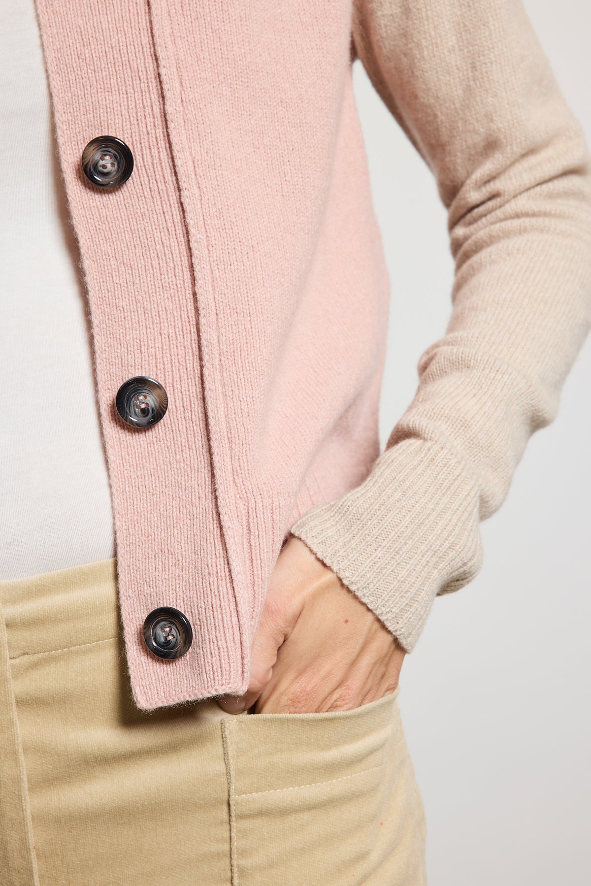 CARDIGAN TRICOLORE CACHEMIRE ROSE