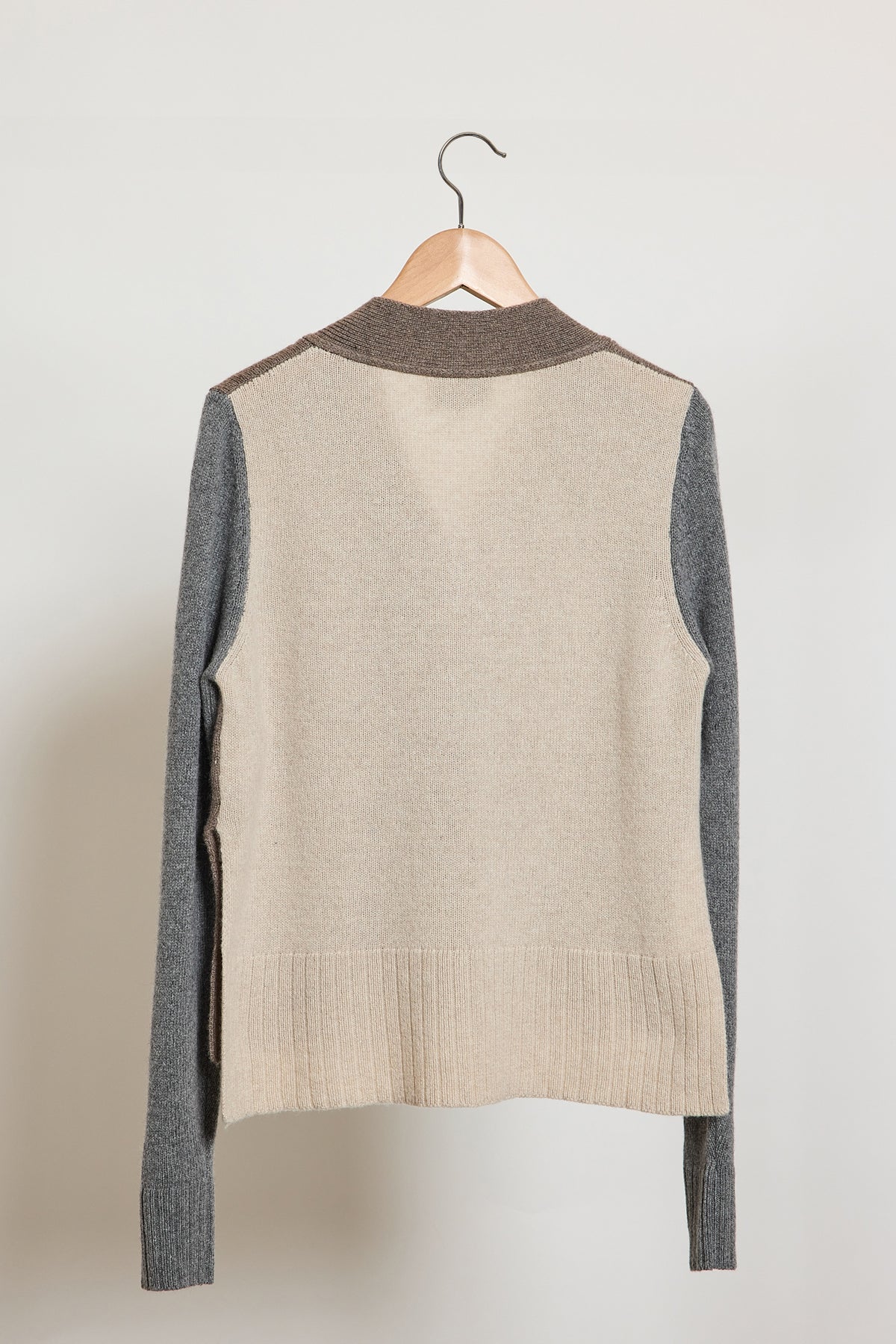 CARDIGAN TRICOLORE CACHEMIRE TAUPE