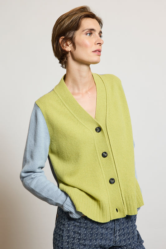CARDIGAN TRICOLORE CACHEMIRE VERT