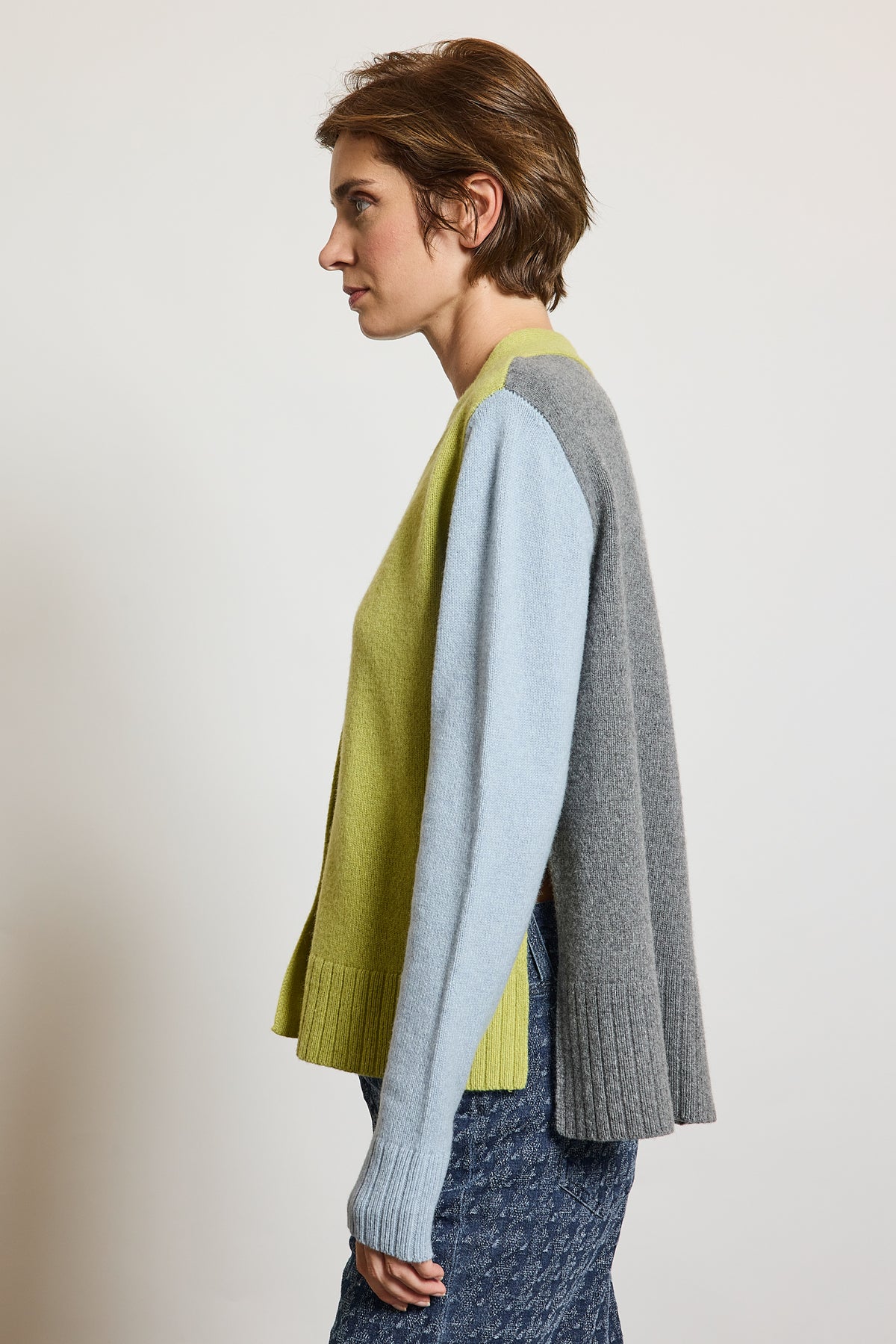 CARDIGAN TRICOLORE CACHEMIRE VERT