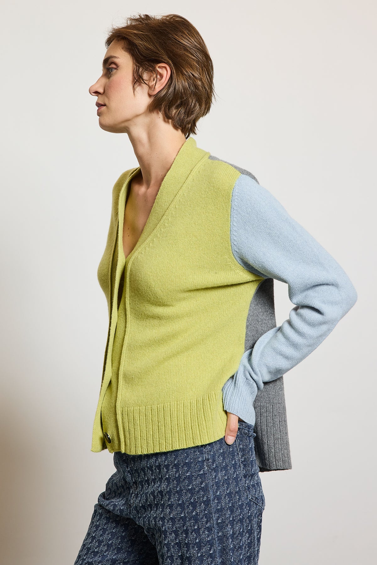 CARDIGAN TRICOLORE CACHEMIRE VERT