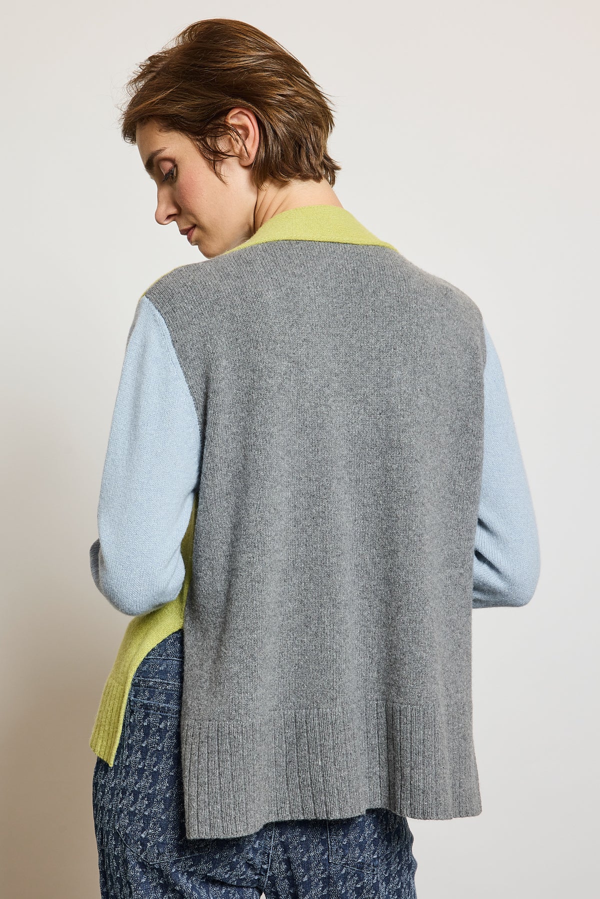 CARDIGAN TRICOLORE CACHEMIRE VERT