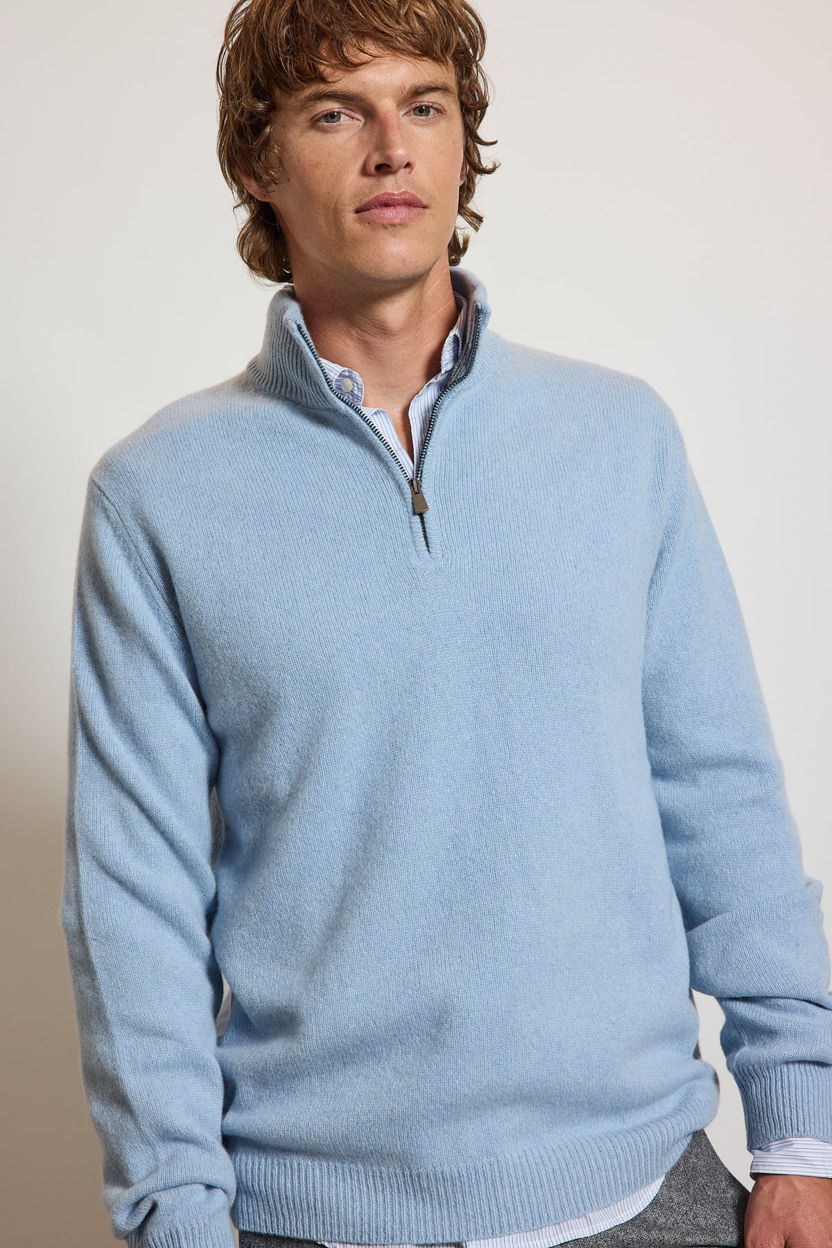 ZIP-NECK CASHMERE SWEATER SKY