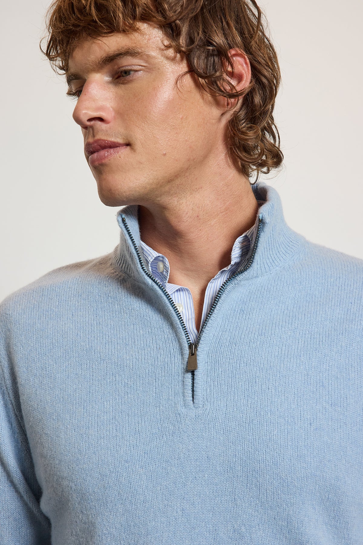 ZIP-NECK CASHMERE SWEATER SKY