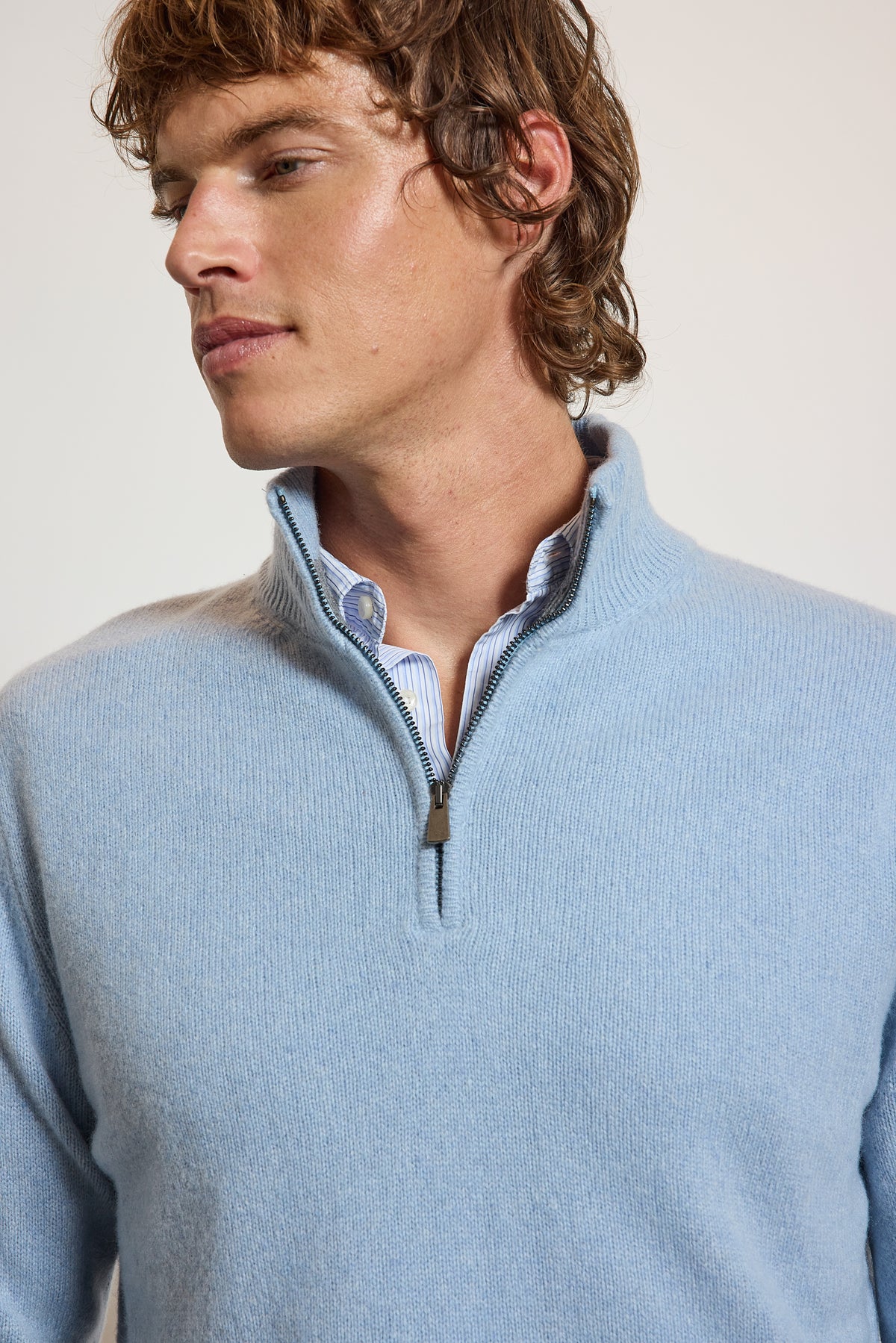 ZIP-NECK CASHMERE SWEATER SKY