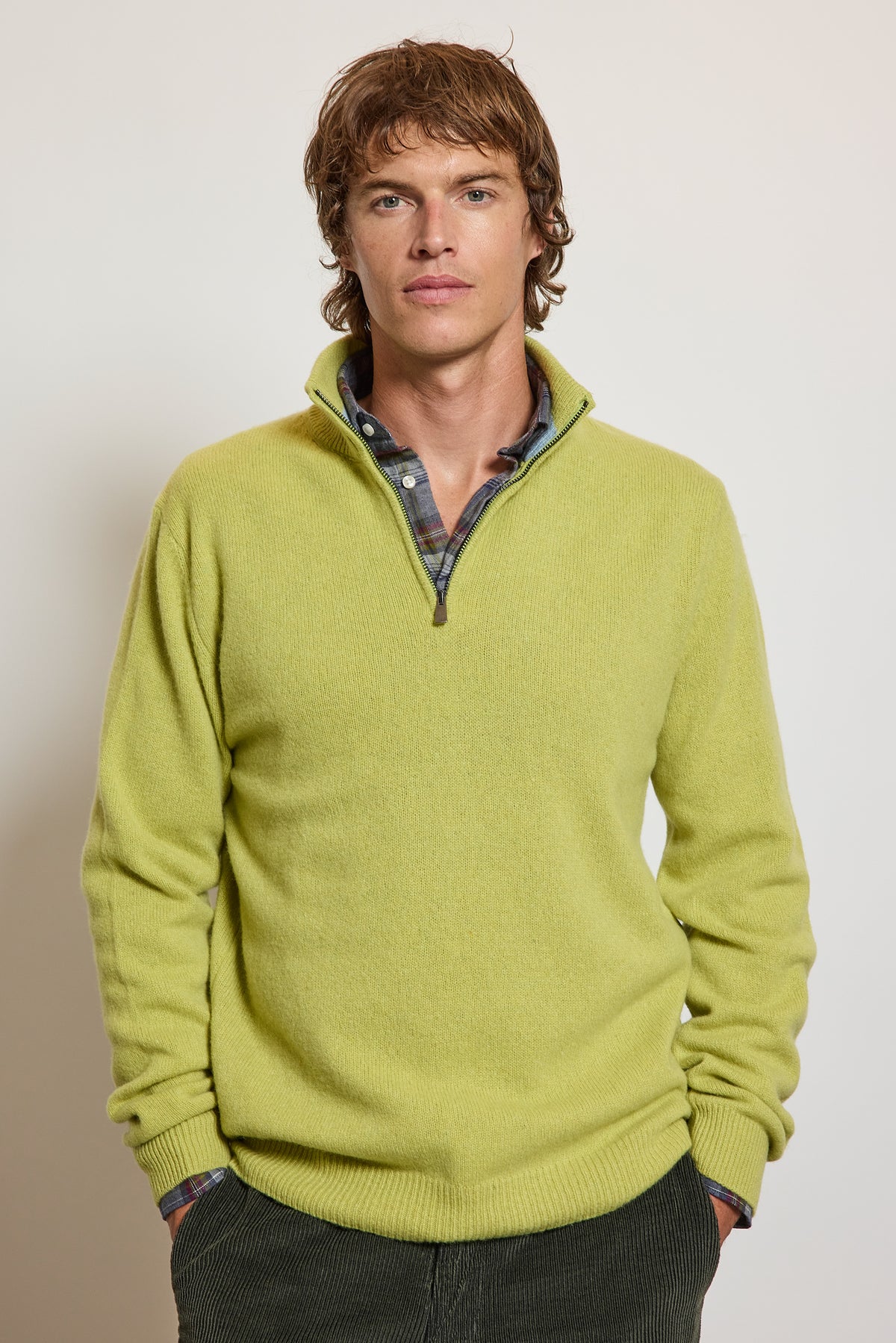 ZIP-NECK CASHMERE SWEATER LIME