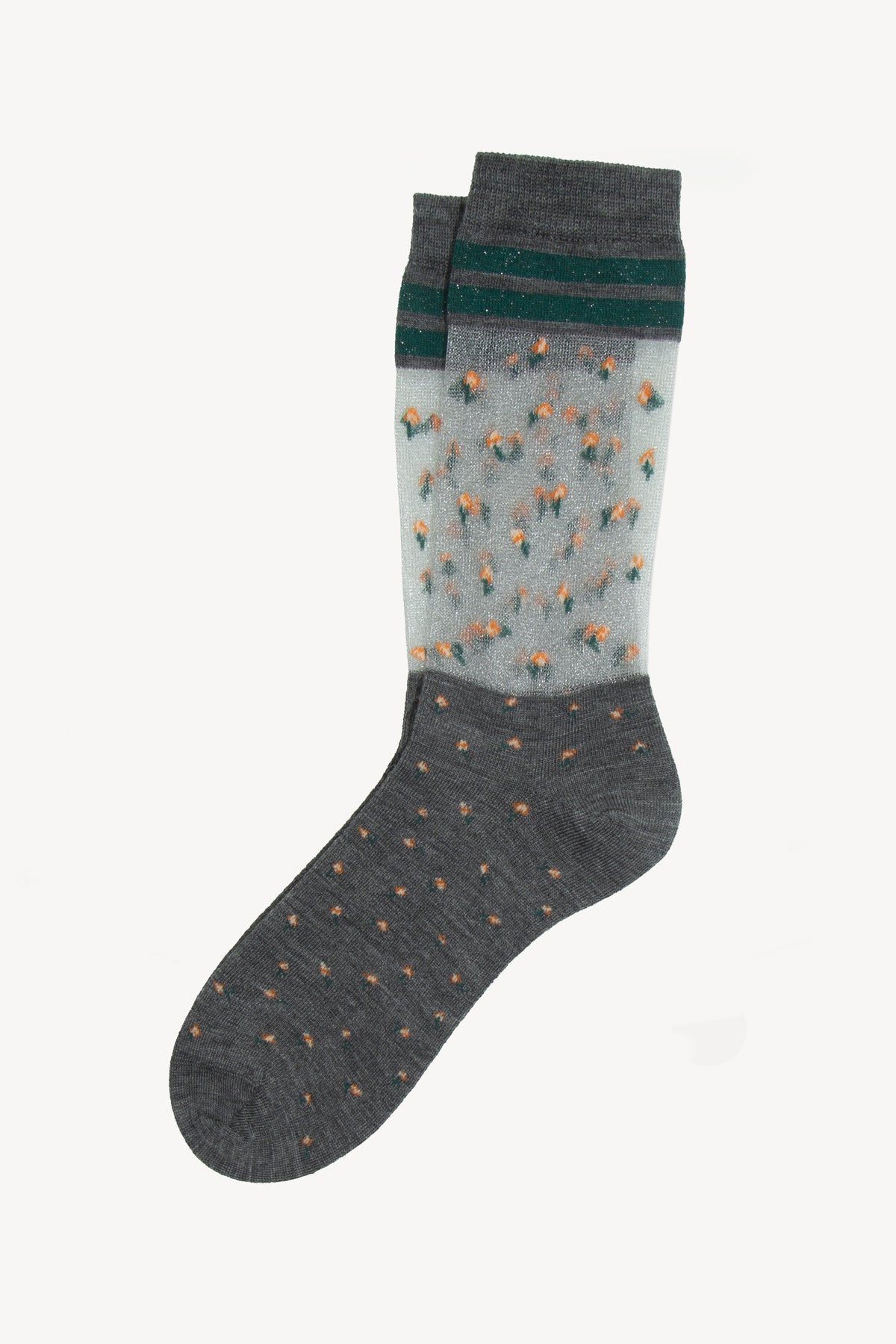 SHEER SOCKS FLOWERS GREY