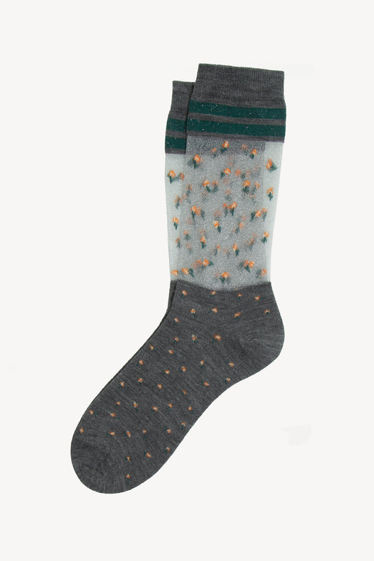 CHAUSSETTES EN VOILE FLEURS GRISES