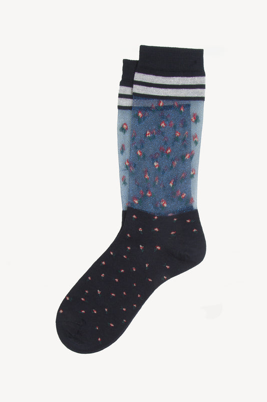 CHAUSSETTES EN VOILE FLEURS MARINE