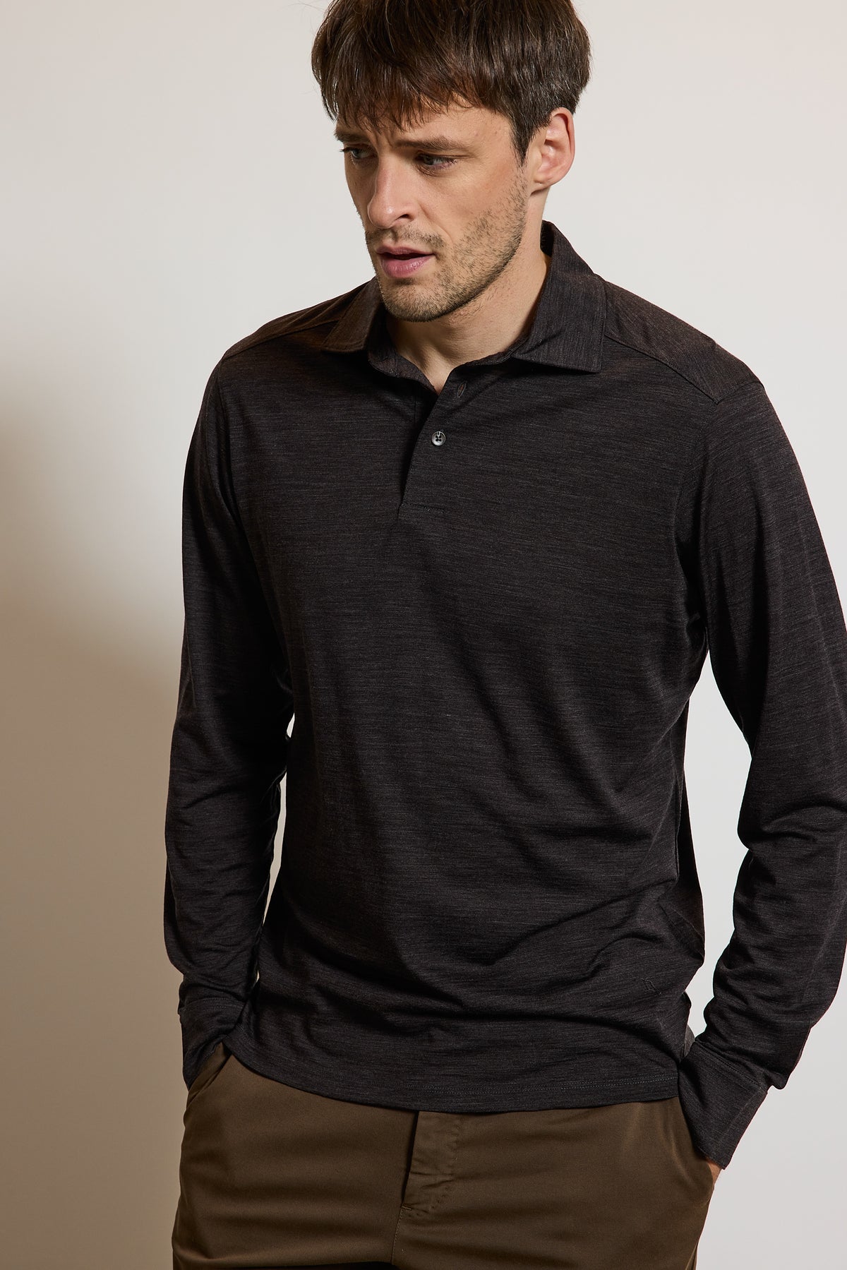 POLO EN JERSEY DE LAINE CHOCOLAT