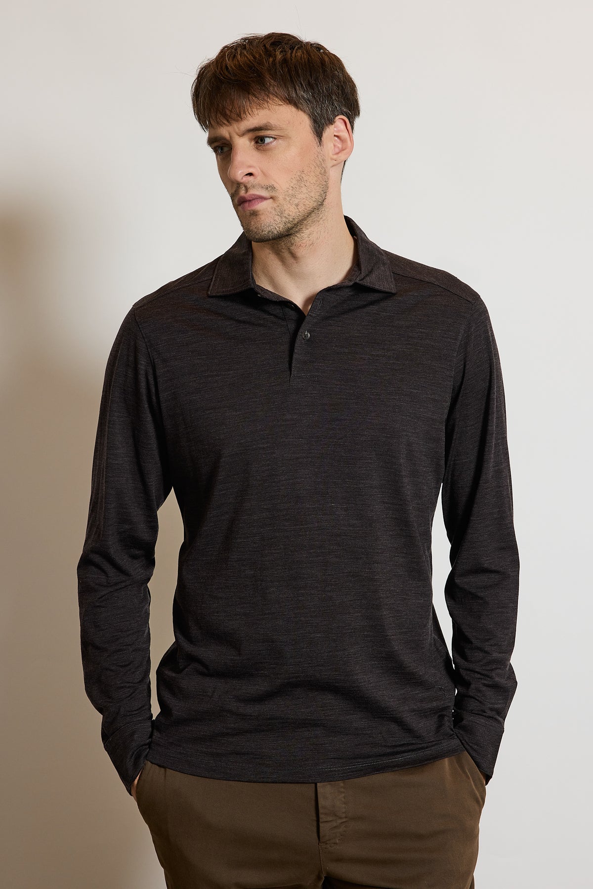 POLO EN JERSEY DE LAINE CHOCOLAT