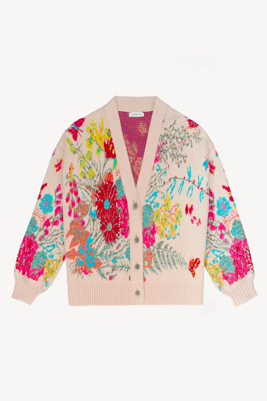 WOOL JACQUARD CARDIGAN BEIGE