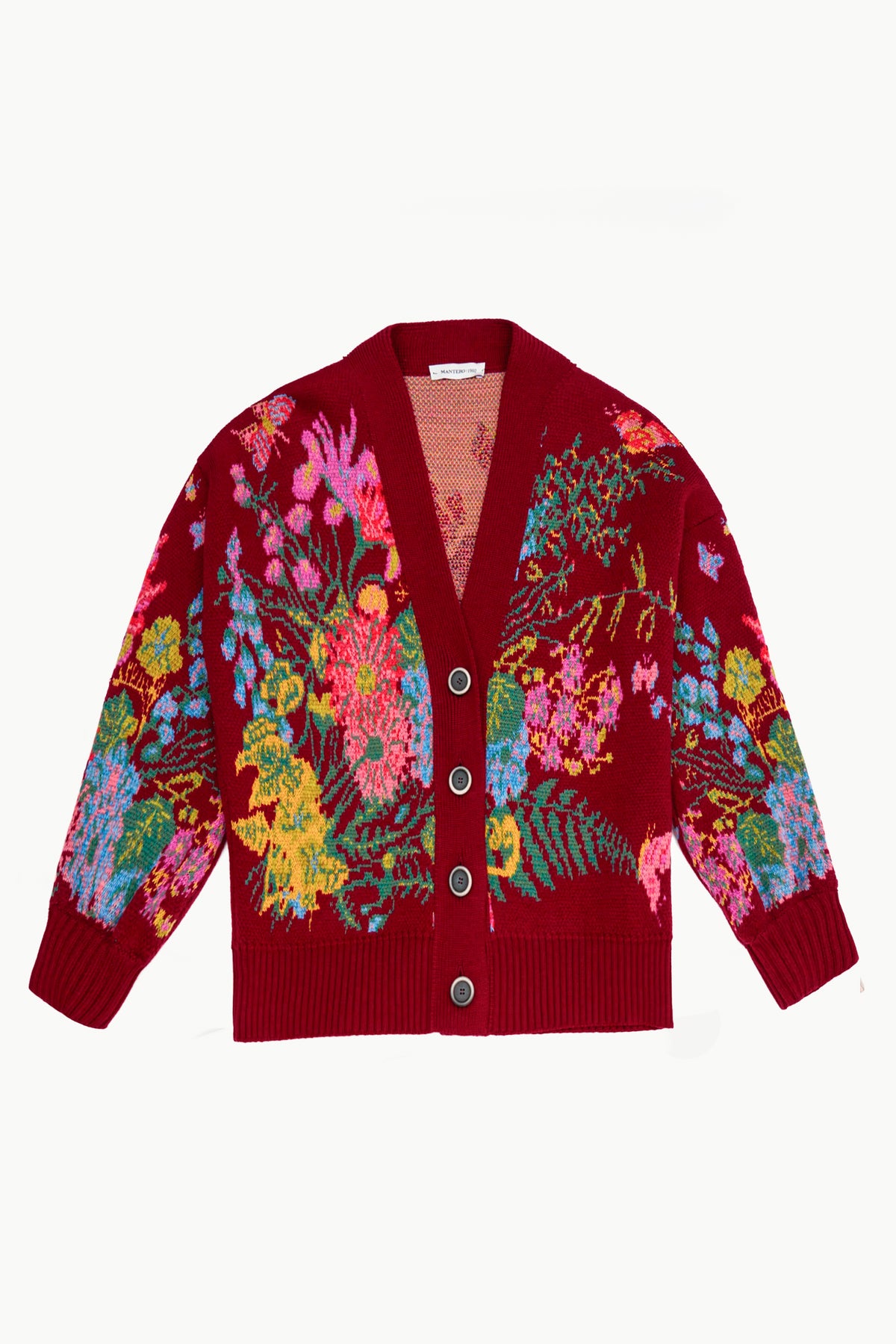 CARDIGAN JACQUARD EN LAINE BORDEAUX