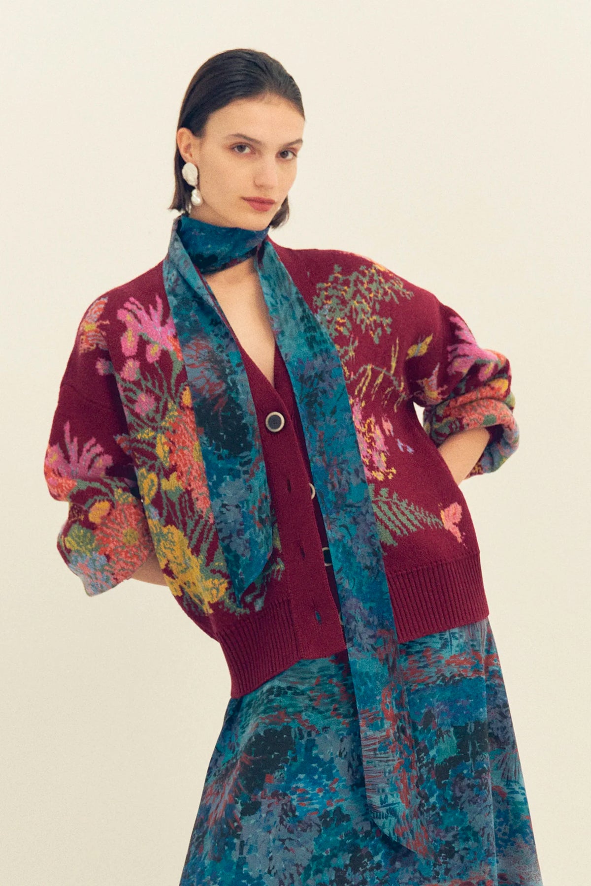 CARDIGAN JACQUARD BORDEAUX