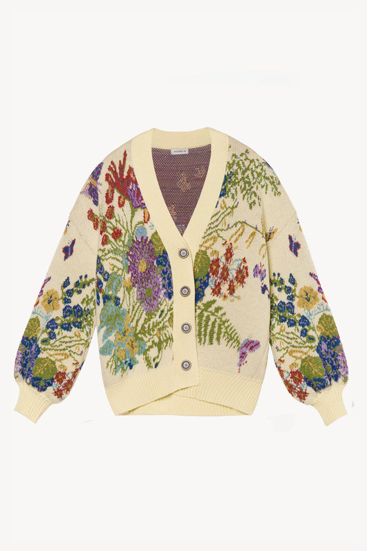 WOOL JACQUARD CARDIGAN LIME