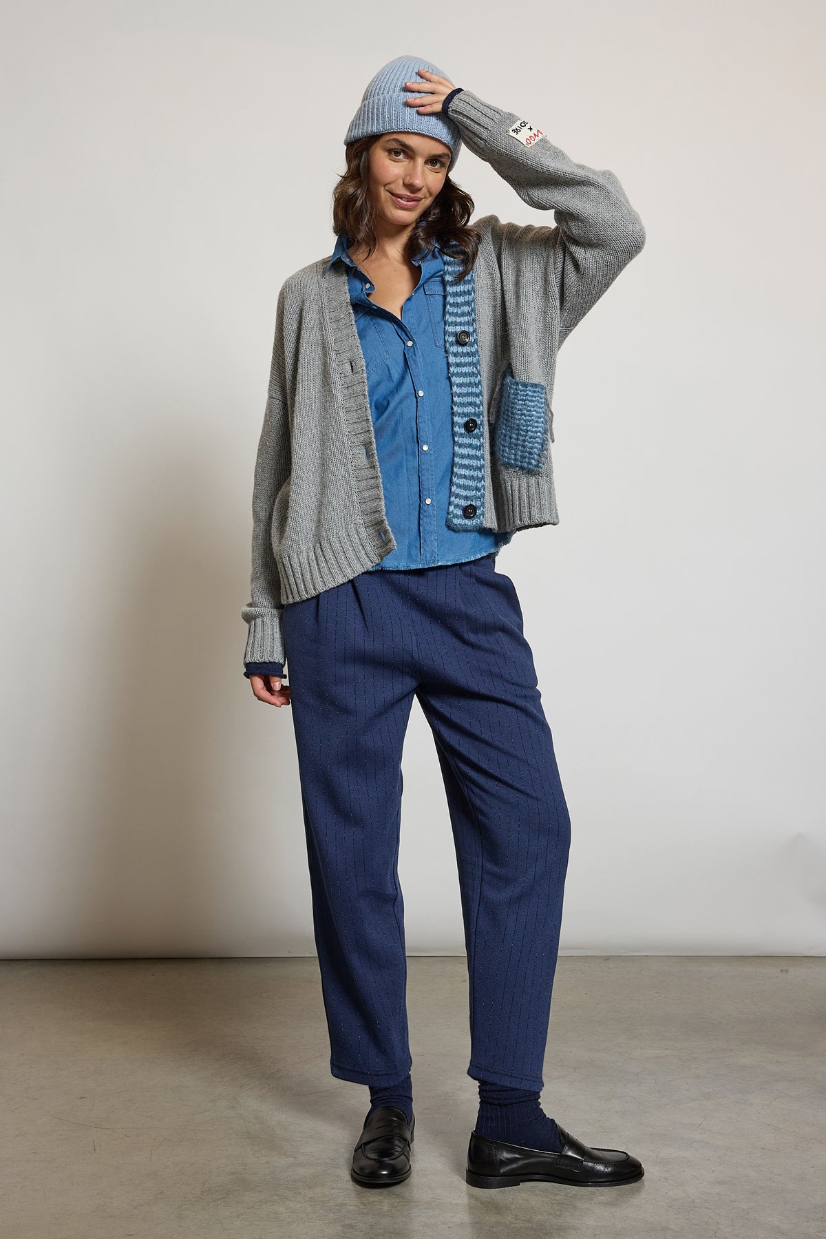 PANTALON EN LUREX BLEU