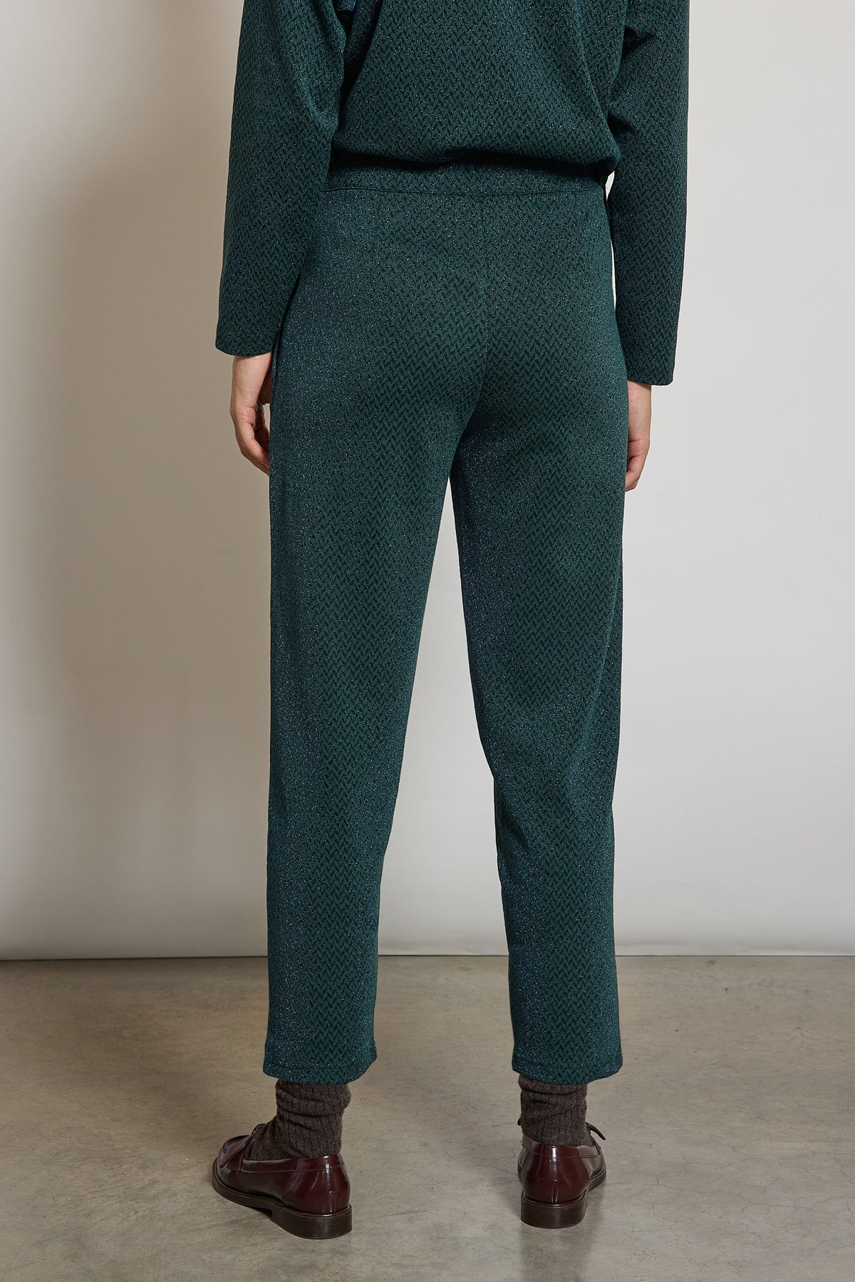 PANTALON EN LUREX VERT