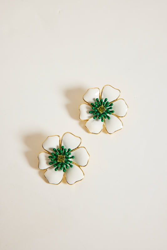 BOUCLE D'OREILLE FLEURS CLIP BLANCHES