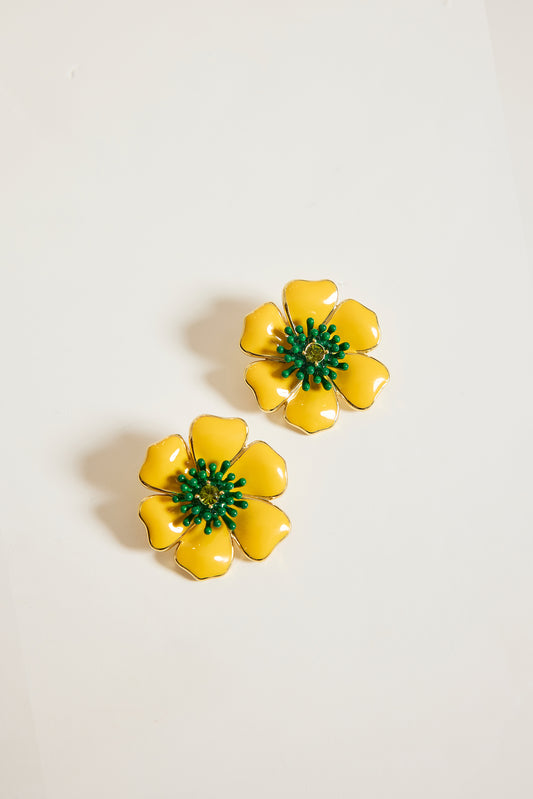 BOUCLE D'OREILLE FLEURS CLIP JAUNE