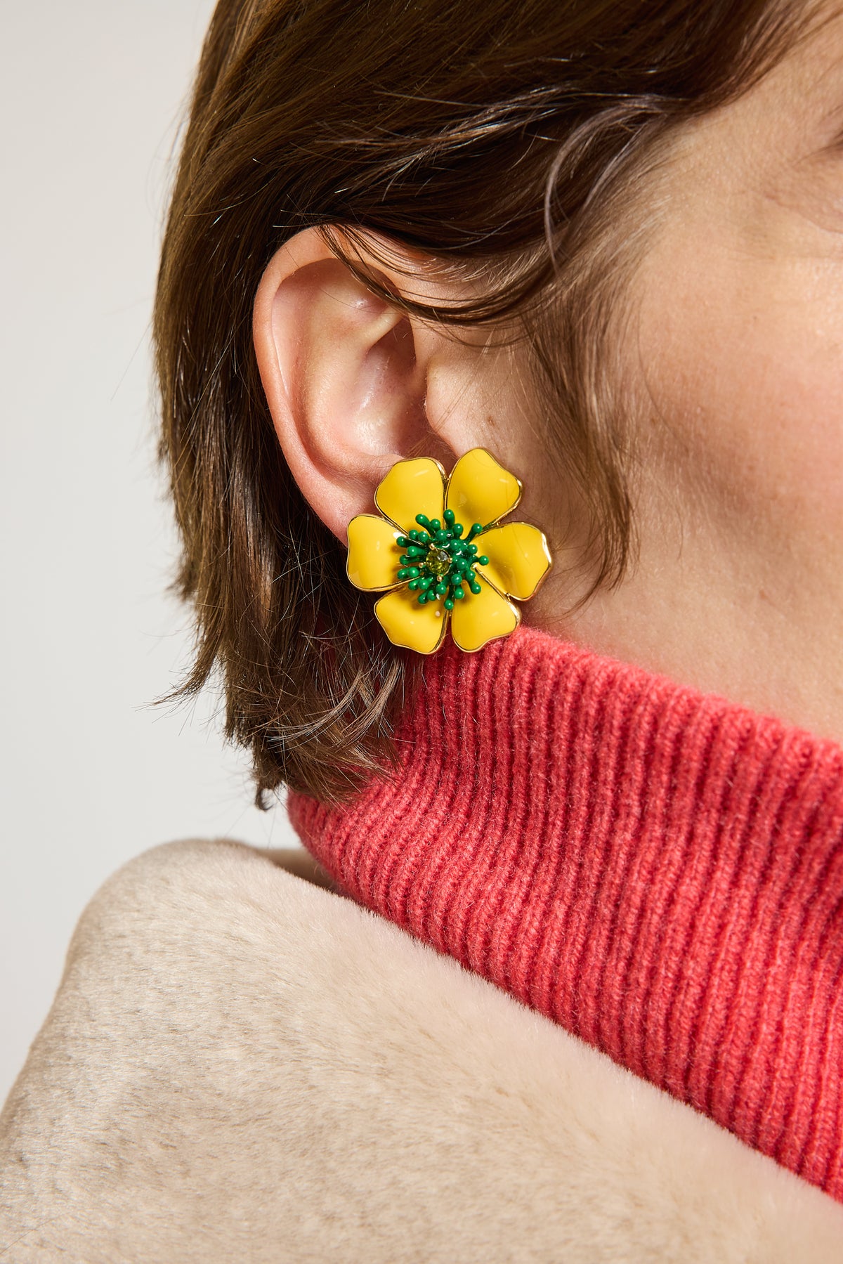 BOUCLE D'OREILLE FLEURS CLIP JAUNE