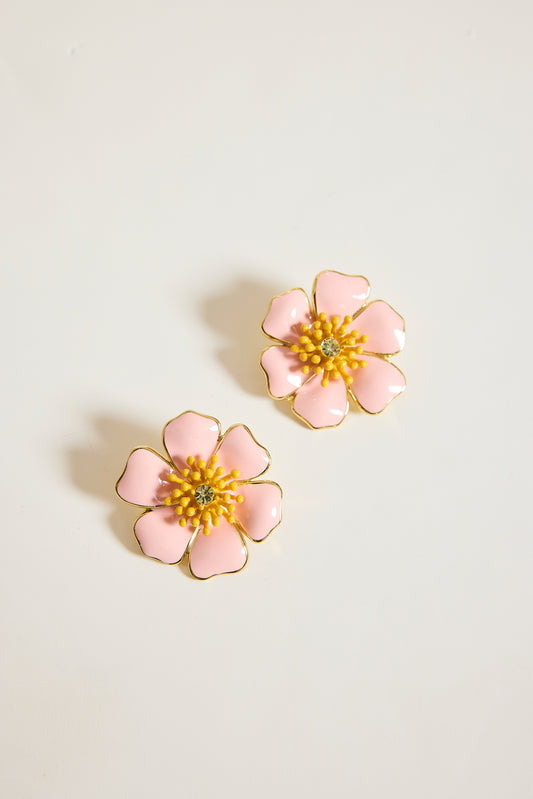 BOUCLE D'OREILLE FLEURS CLIP ROSE
