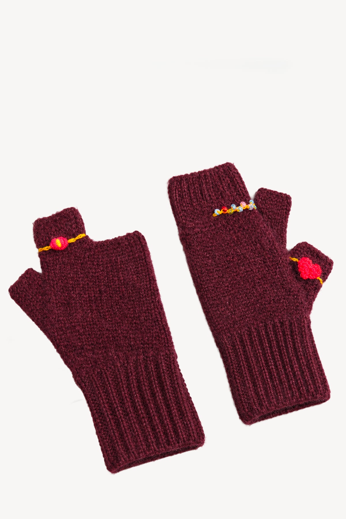 EMBROIDERED RINGS MITTENS BURGUNDY