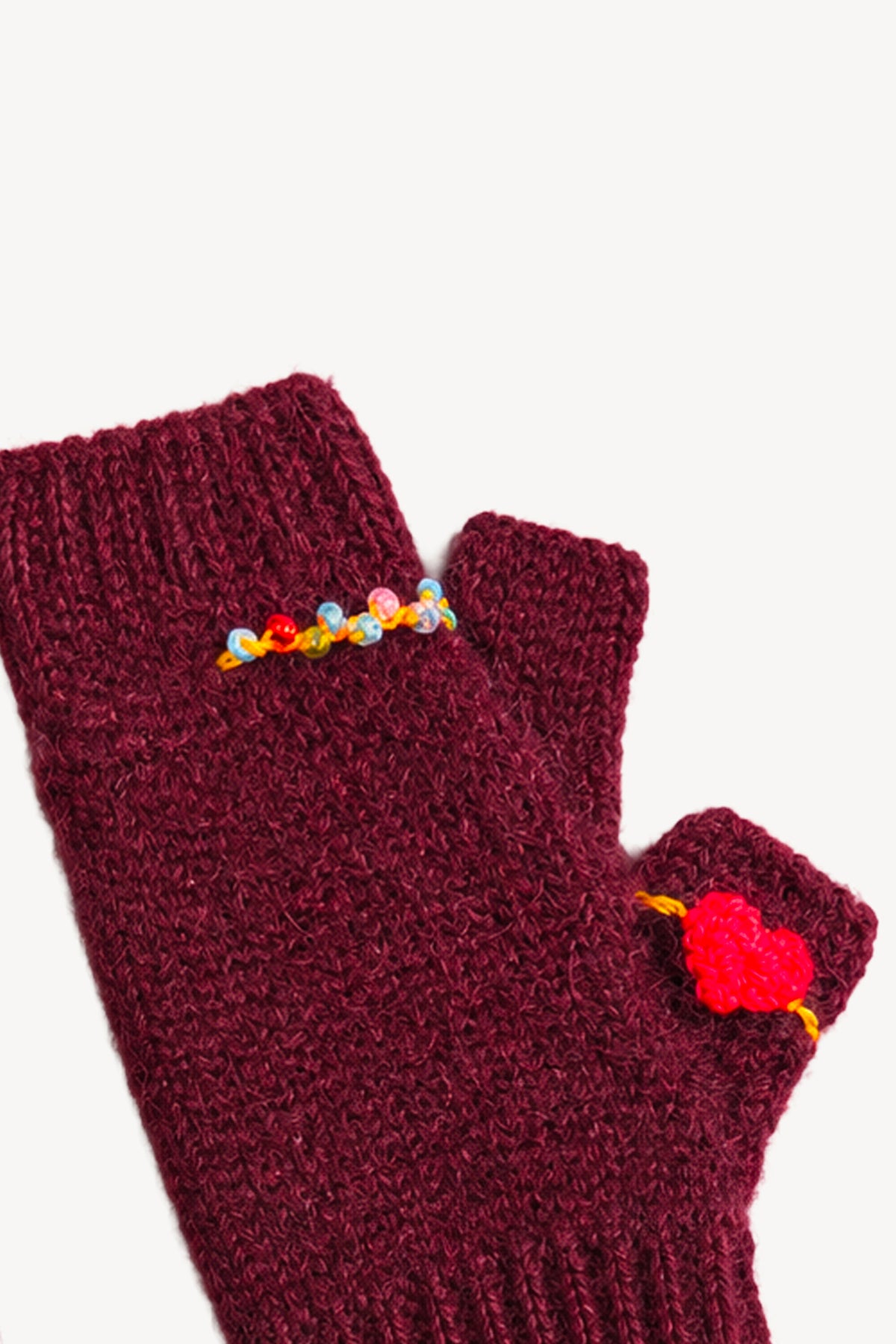 EMBROIDERED RINGS MITTENS BURGUNDY