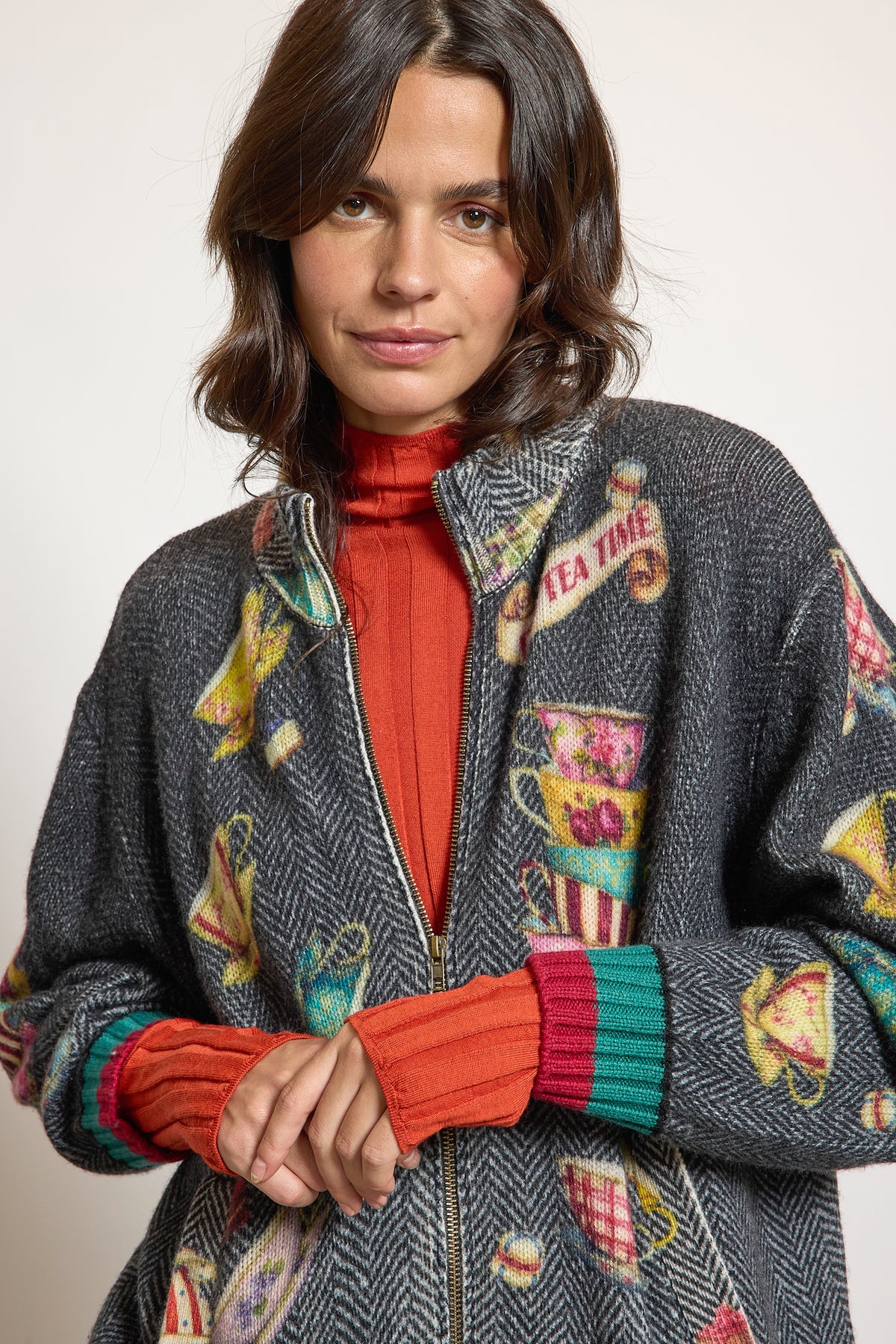 CARDIGAN TEA TIME EN LAINE GRIS