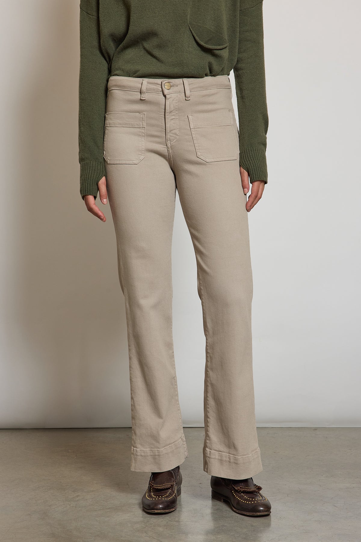 PANTALON FLARE EN DRILL SABLE